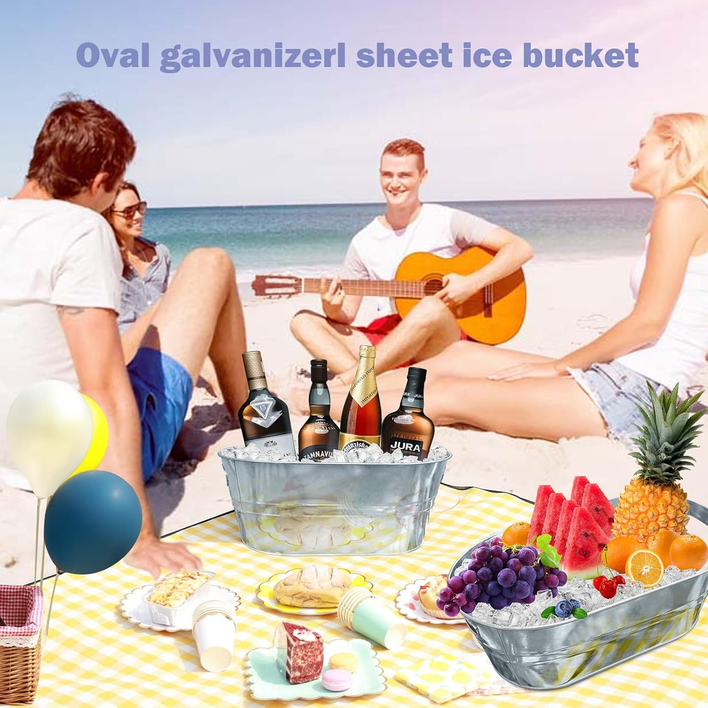 4PCS 4 Gallon Galvanized Tub Champagne Bucketwith Carry Beer Drink Storage Cooler Metal Beverage Ice Tub Galvanized Ice Buckets for Parties and Cocktail Bar Mimosa Bsupplies