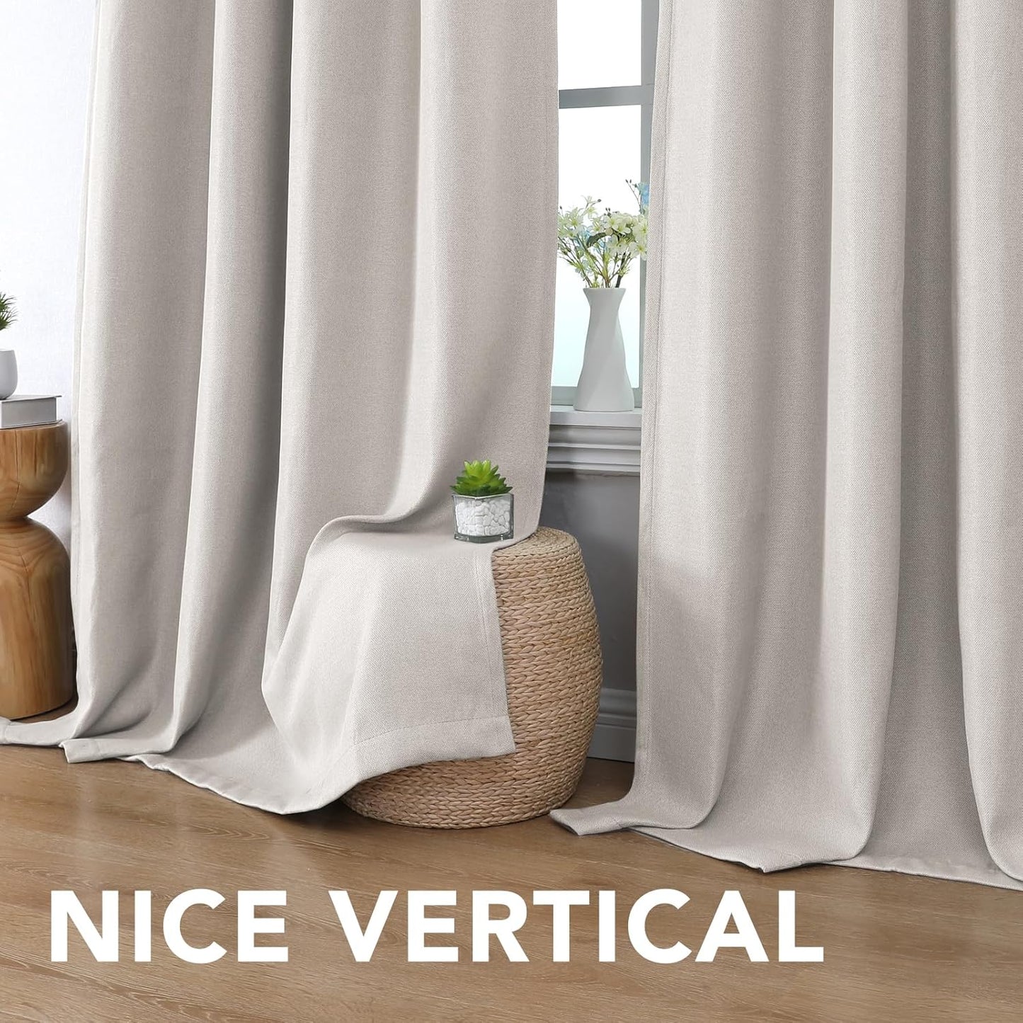 Linen Blackout Curtain 84 Inches Long for Bedroom/Living Room Thermal Insulated Grommet Linen Look Curtain Drapes Primitive Textured Burlap Effect Window Drapes 1 Panel - Heather Ivory