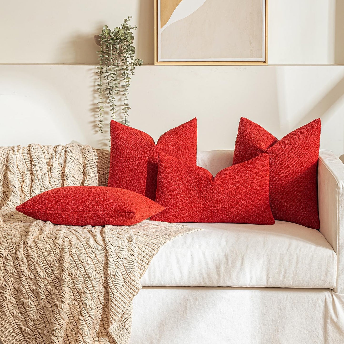 Textured Boucle Lumbar Pillow Cover in Christmas Red - Decorative Soft Accent Cushion for Couch, Chair, and Bedroom - 18x18 Inch, Single Pack