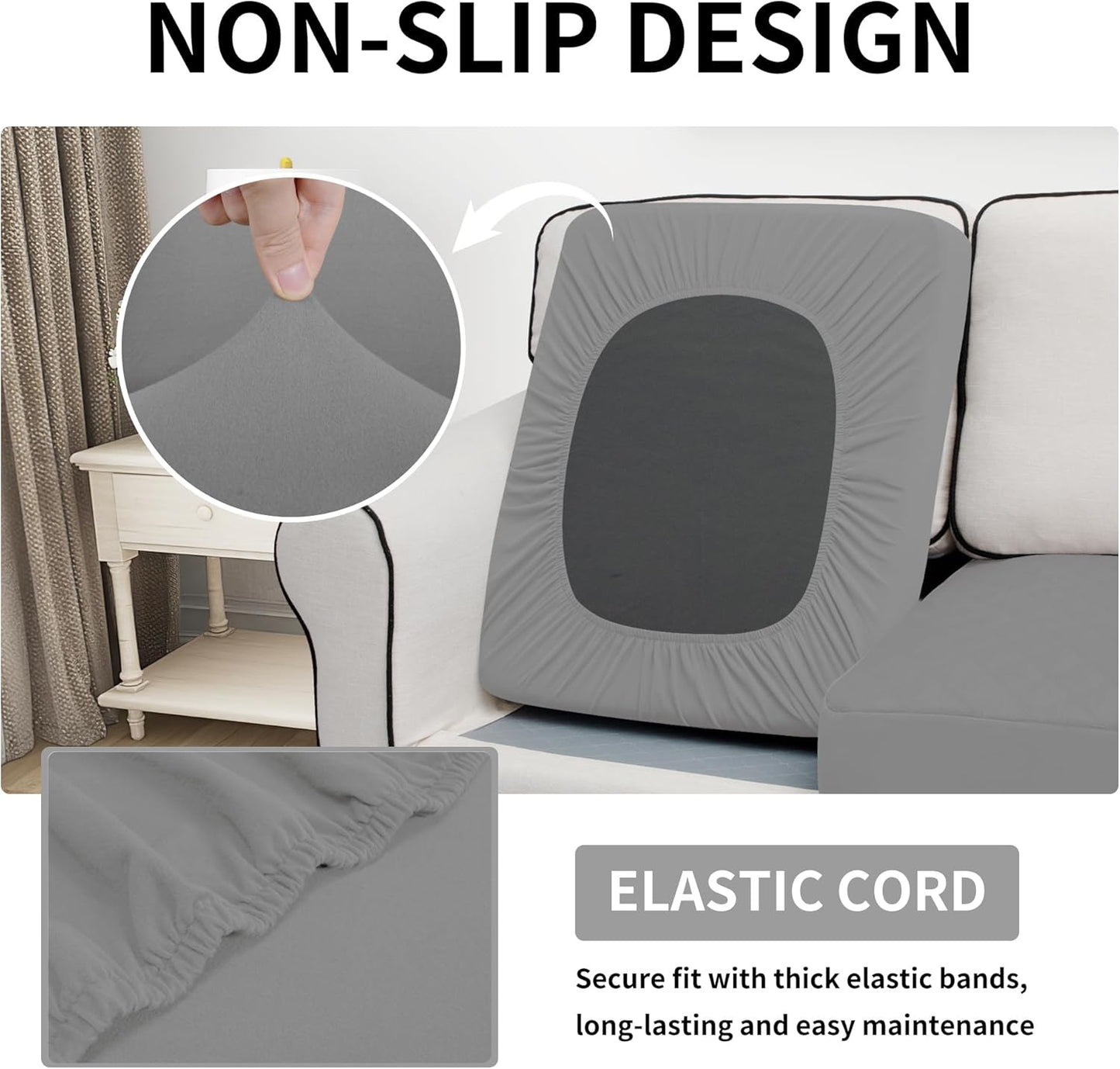 Waterproof Chair Cushion Cover, Non-Slip Leakproof Sofa Seat Cushion Slipcovers, Quilted and Stretch Furniture Protector for Dogs, Pets (1-Piece Chair Cushion, Grey)