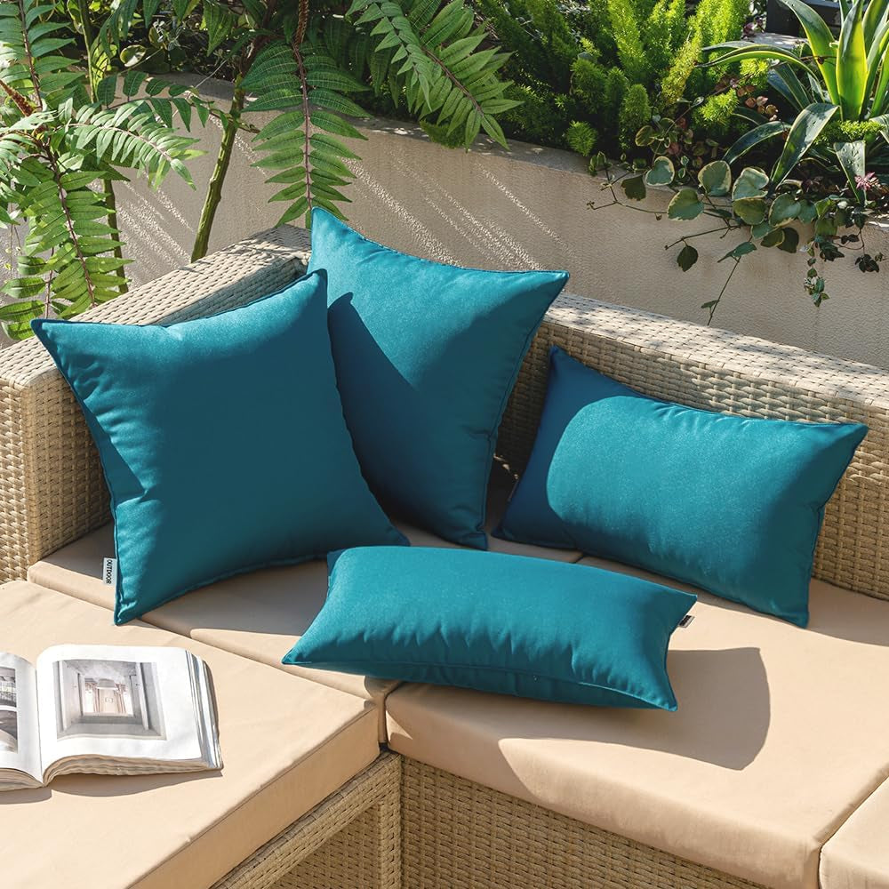 Pack of 2 Decorative Outdoor Waterproof Pillow Covers Square Garden Cushion Sham Throw Pillowcase Shell for Spring Patio Tent Couch 16X16 Inch Deep Blue
