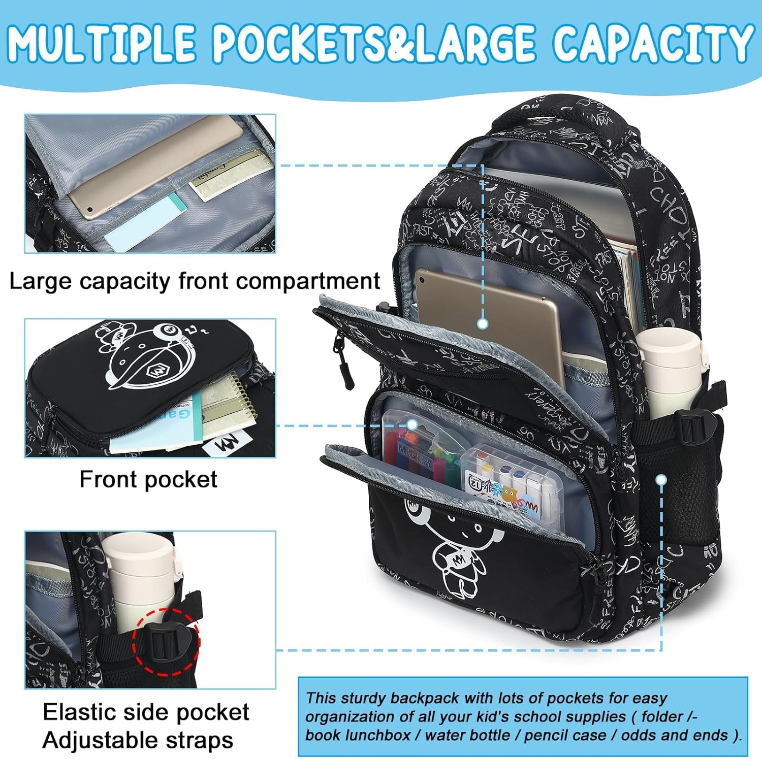 Kids Backpack Boys Camo Bookbag Teens Elementary School Bag Daypack Travel Back Pack Middle School (Grey Letter)