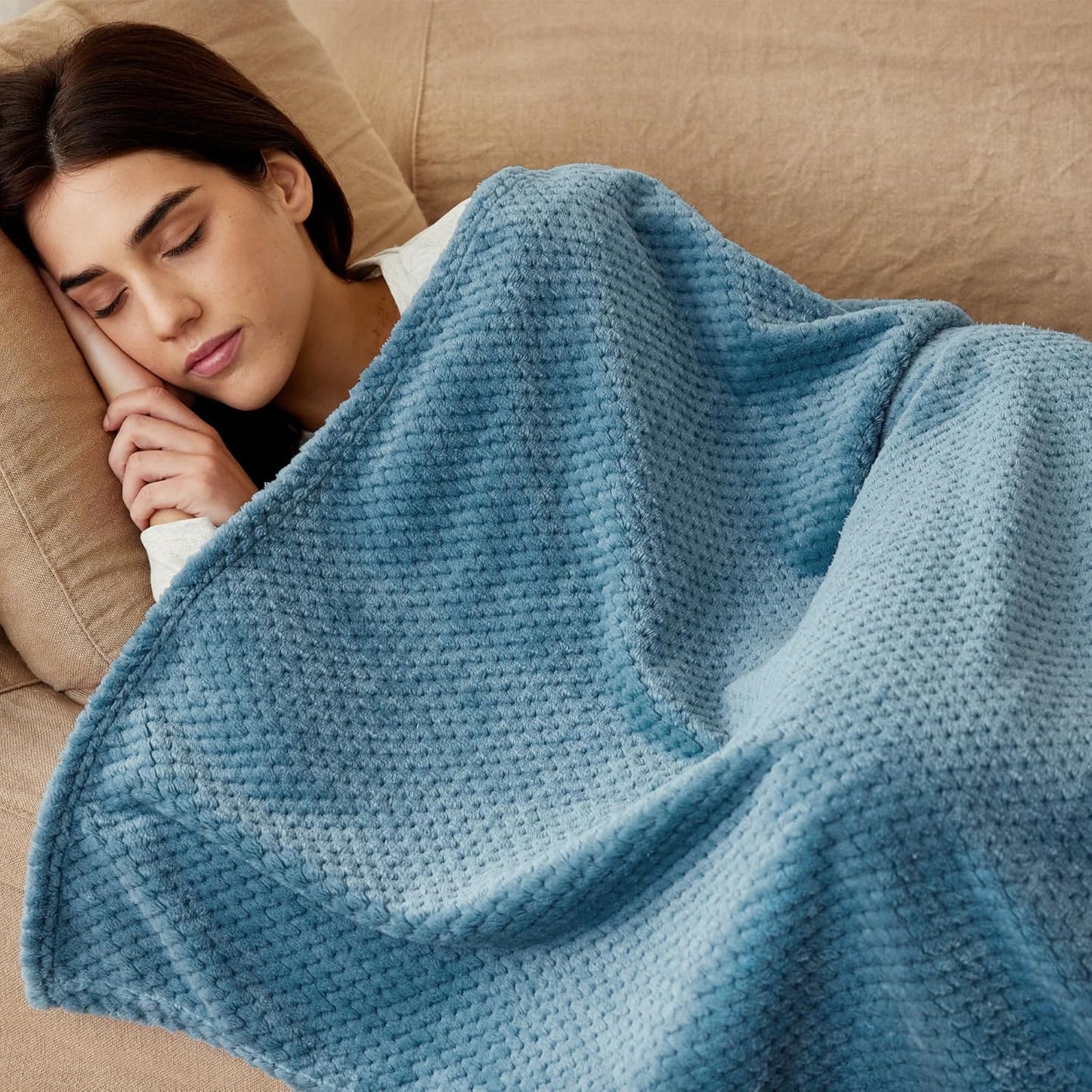 Extra Large Fleece Throw Blanket - Super Soft and Warm Waffle Textured Blanket for Couch, Sofa, and Bed (Slate Blue, 50X70 Inches)