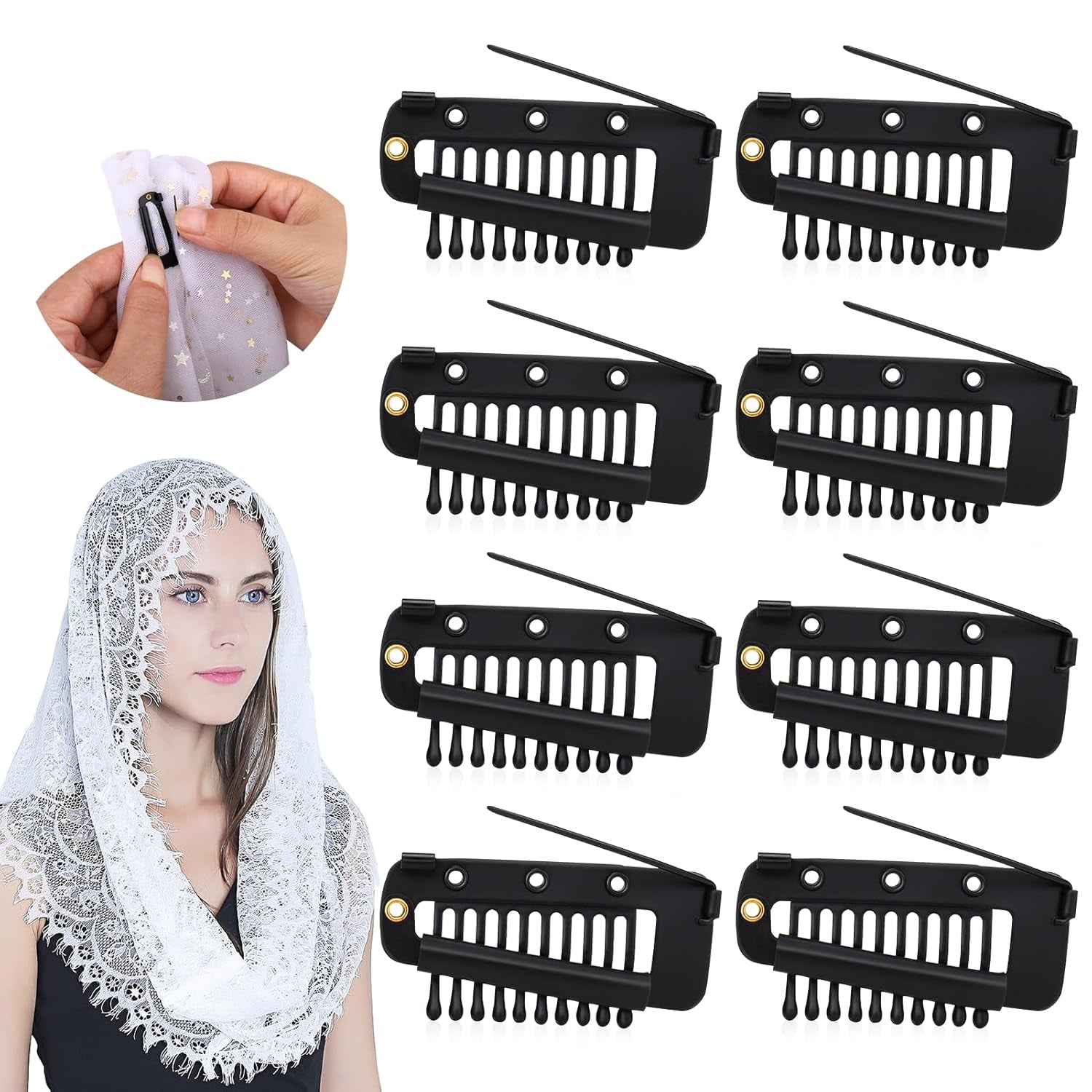 Chunni Clips with Safety Pins,8 PCS Strong Chunni Grip Dupatta Setting Clips Indian for Woman Black