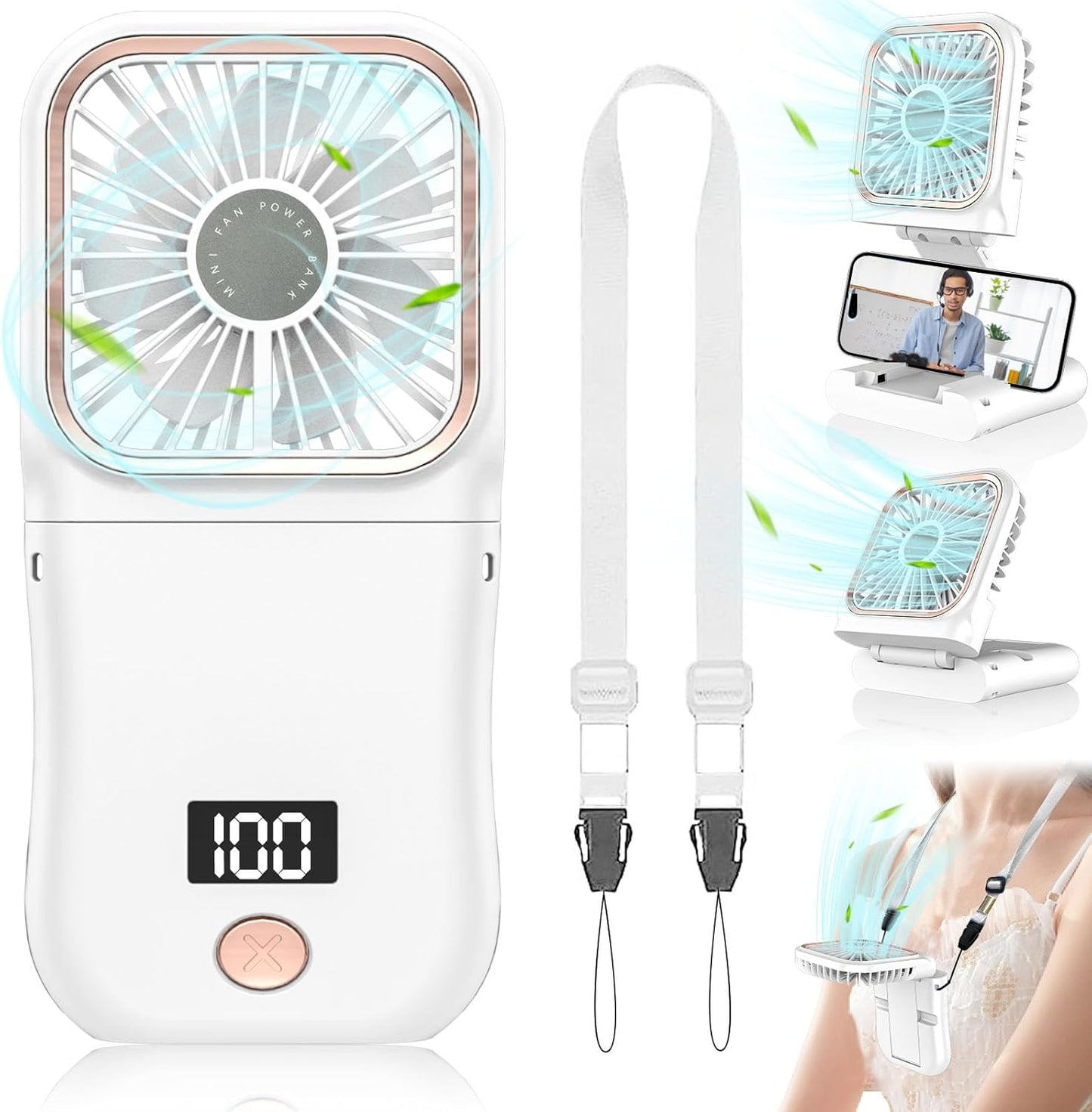 Handheld Fan Rechargeable,Portable Fan Battery Operated with LED Display,Mini Small Hand Foldable Fans with Power Bank,4000Mah Travel Personal Fans,Makeup Lashfan for Girls Women Kids