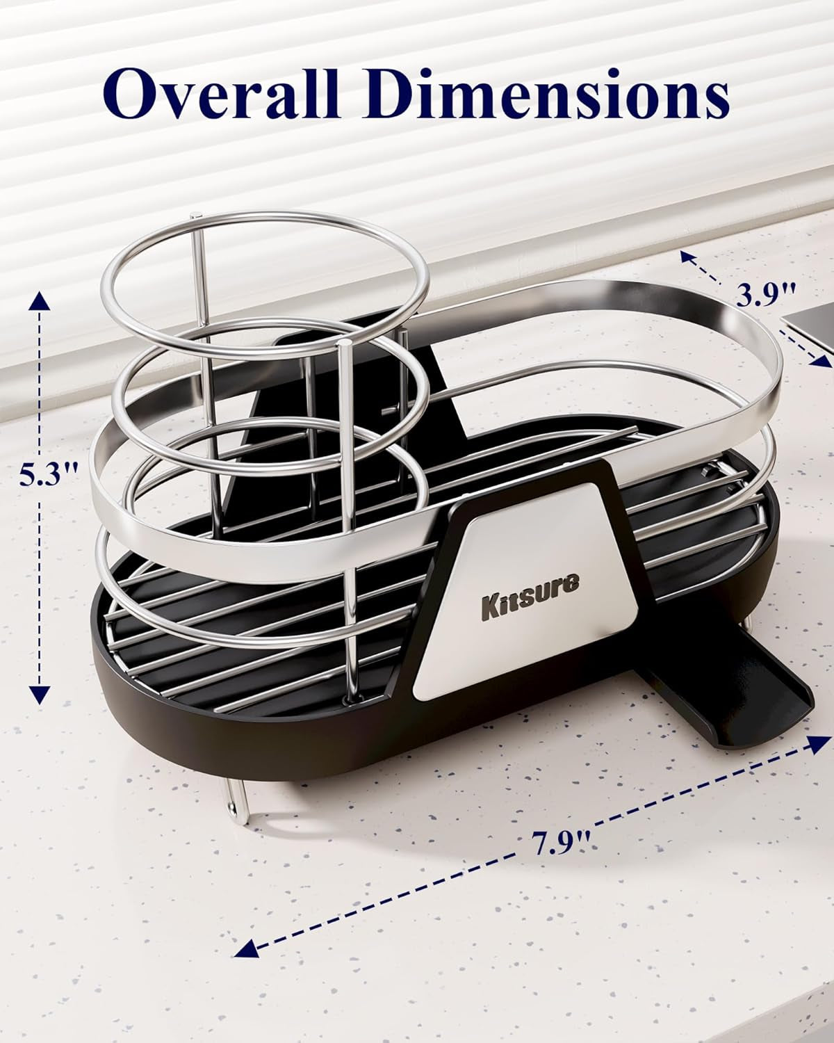 Sponge Holder for Kitchen Sink - Space-Saving Kitchen Sink Caddy, Rustproof Metal Organizer with Removable Brush Holder, 7.9"×3.9"×5.3", Black