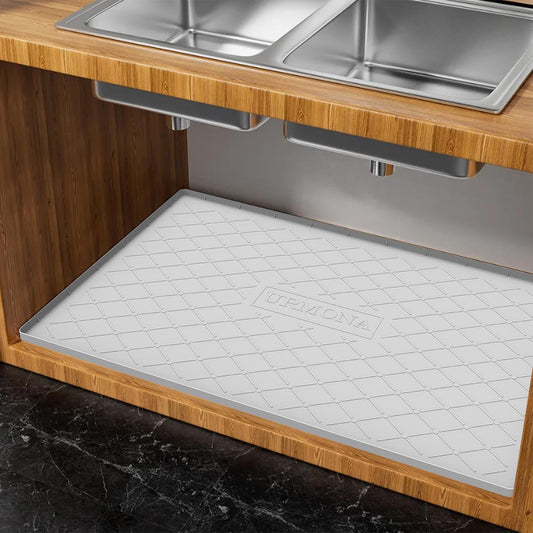 under Sink Mat for Kitchen Waterproof, 34" X 22" Silicone under Sink Mat for Shelf Liner Organizer, Cabinet Sink Protector under Sink Liner for Bottom Kitchen, Bathroom(Light Grey)