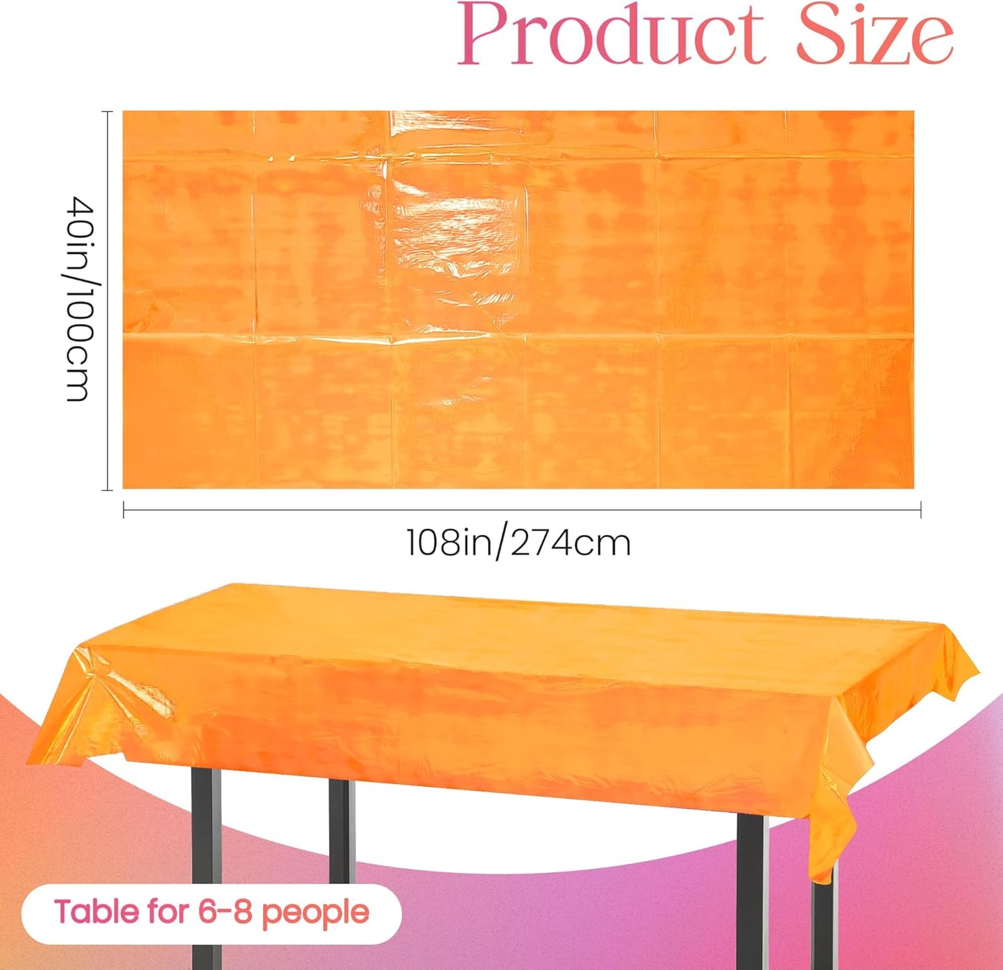 Set of 4 Orange Iridescent Disposable Tablecloths - 40 x 108 inches Shiny Laser Glitter Plastic Covers for Party, Wedding, and Banquet Decorations
