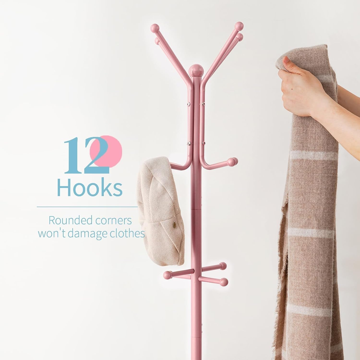 Coat Rack Freestanding, Coat Tree with Umbrella Holder, Metal Coat Rack Stand with 12 Hooks, Modern Coat Hanger Stand for Entryway, Purse Rack Hat Rack Stand for Living Room Bedroom Office