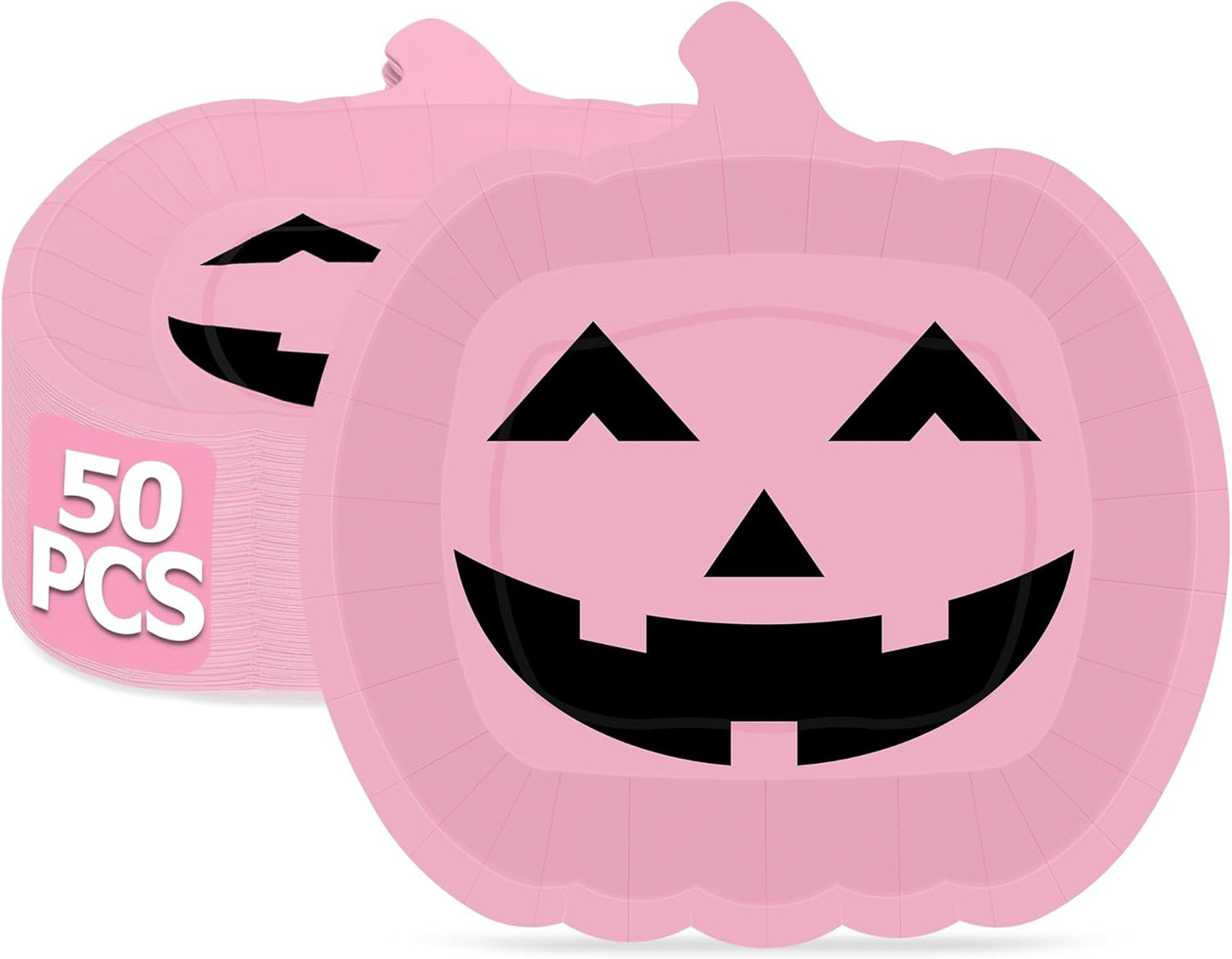 Pink Grimace Halloween Pumpkin Plates - 50 PCS, 9.6'' X 9.4'' Disposable Paper Plates for Party Supplies and Decorations