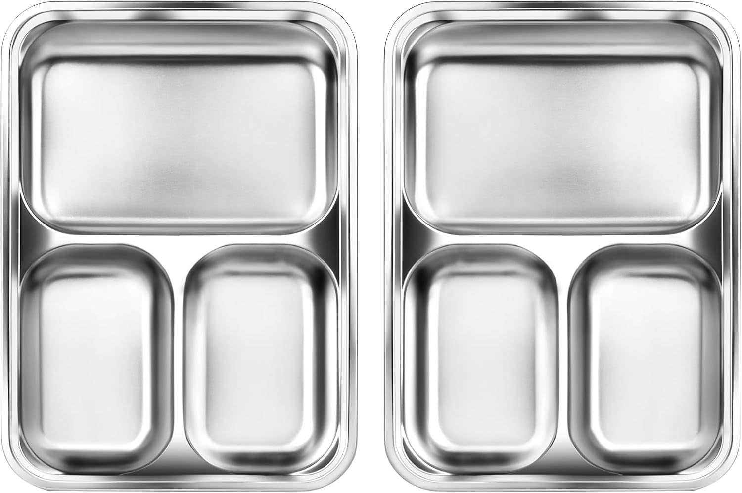 2 Pcs Stainless Steel Kids Plates Set, Toddler Baby Adults Divided Plate, Portion Control Plates for Bariatric & Diabetic Diet, Non Toxic Camping Metal Snack Plate for Eating, Easy to Clean, Silver