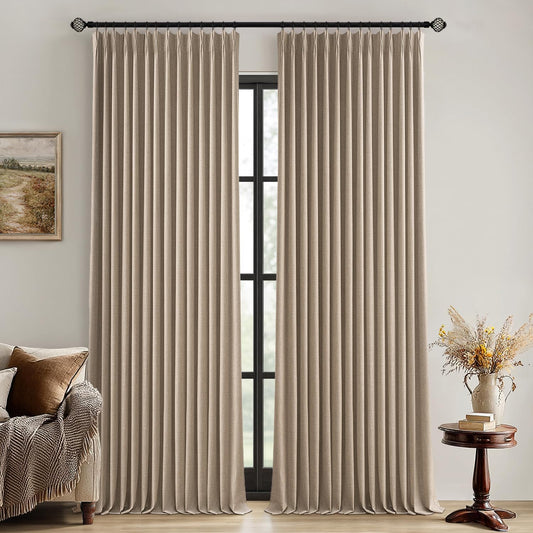 Copper Brown 100% Blackout Linen Pinch Pleated Curtains - Room Darkening Drapes for Bedroom and Living Room, 84 Inches Long, Set of 2 Panels with Pin Hooks