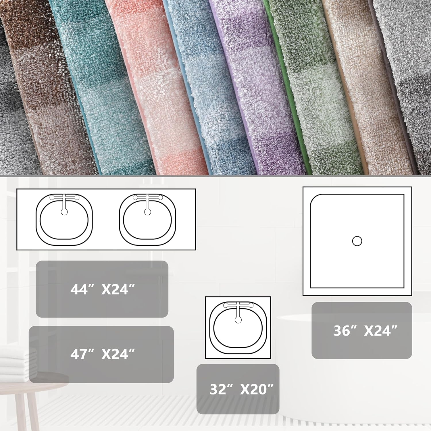 Luxury Bathroom Rugs Sets 2 Piece, Fluffy Soft Comfortable Absorbent Microfiber Bath Mat Set, Extra Plush Thick Non Slip Shaggy Shower Rug, Machine Wash, 32X20+24X17 Inch, Light Gray