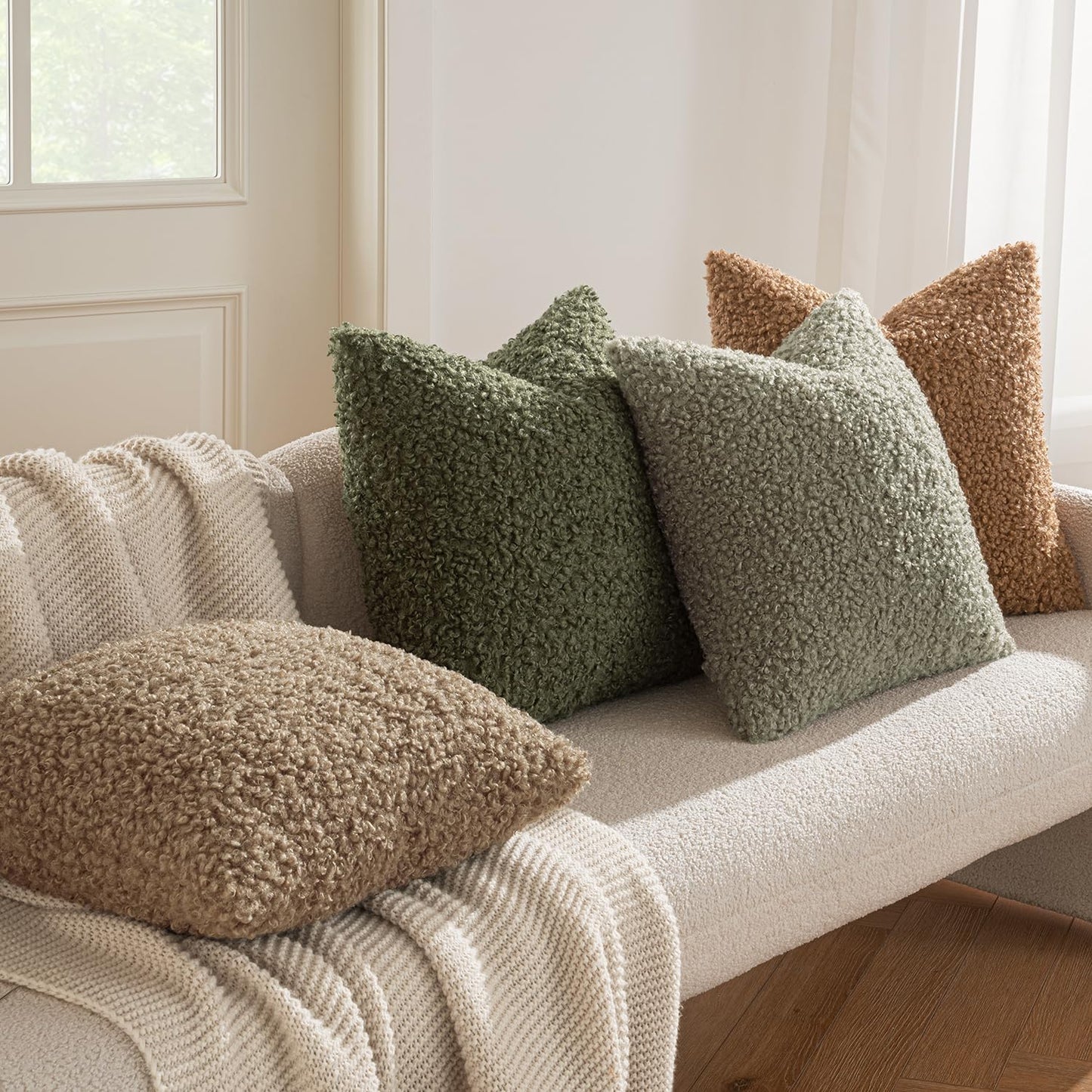 Pack of 2 Throw Pillow Covers 18X18 Inch Brown Faux Fur Decorative Sherpa Pillow Covers Fuzzy Accent Soft Sheepskin Fleece Cushion Cases for Boho Home Decor Couch Living Room Bed