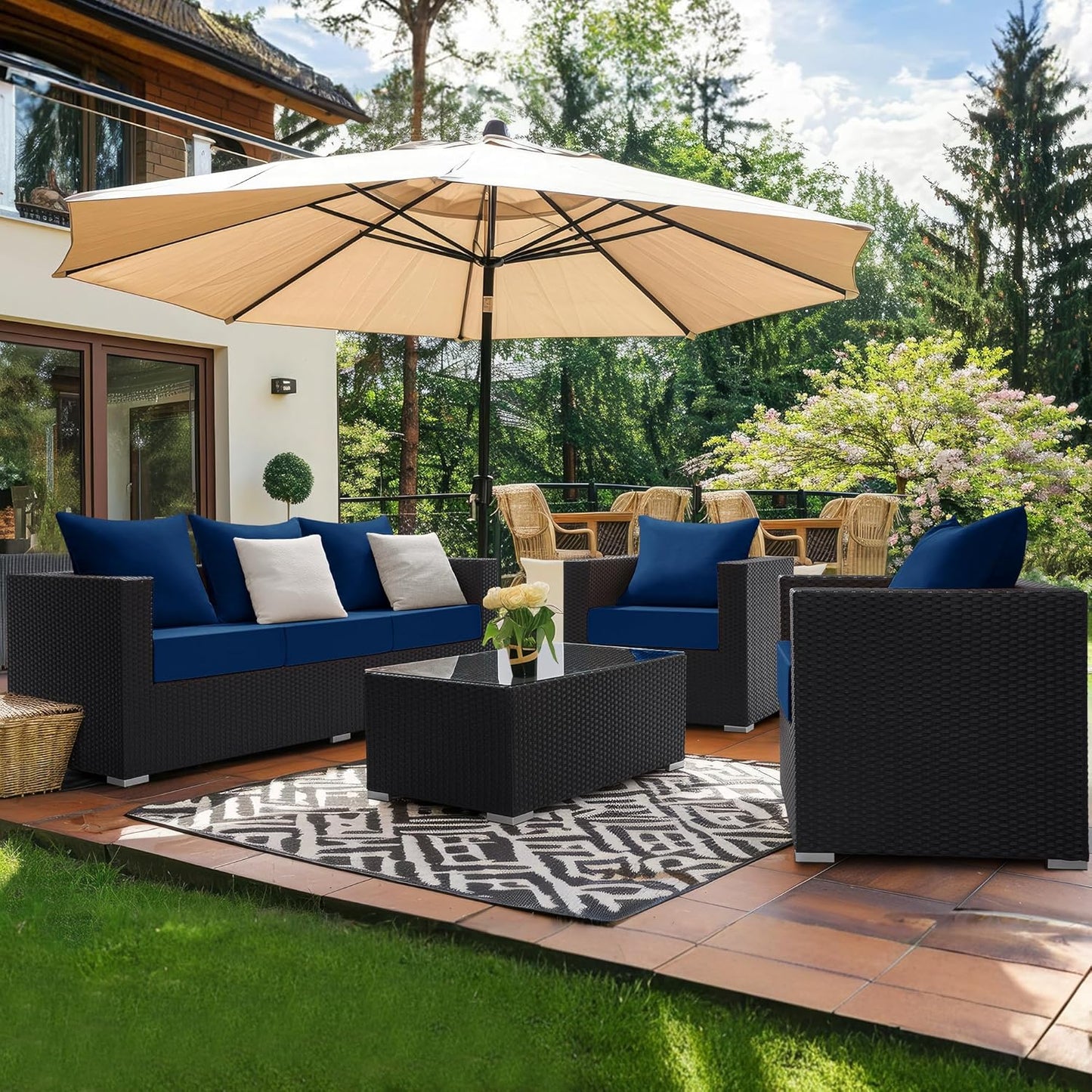 ® Outdoor Seat Cushions 24 X 24 X 5.75 Inch, Waterproof & Fade Resistant Patio Furniture Replacement Cushions with Removable Cover for Chair, Sofa, Couch, Wicker, Navy Blue