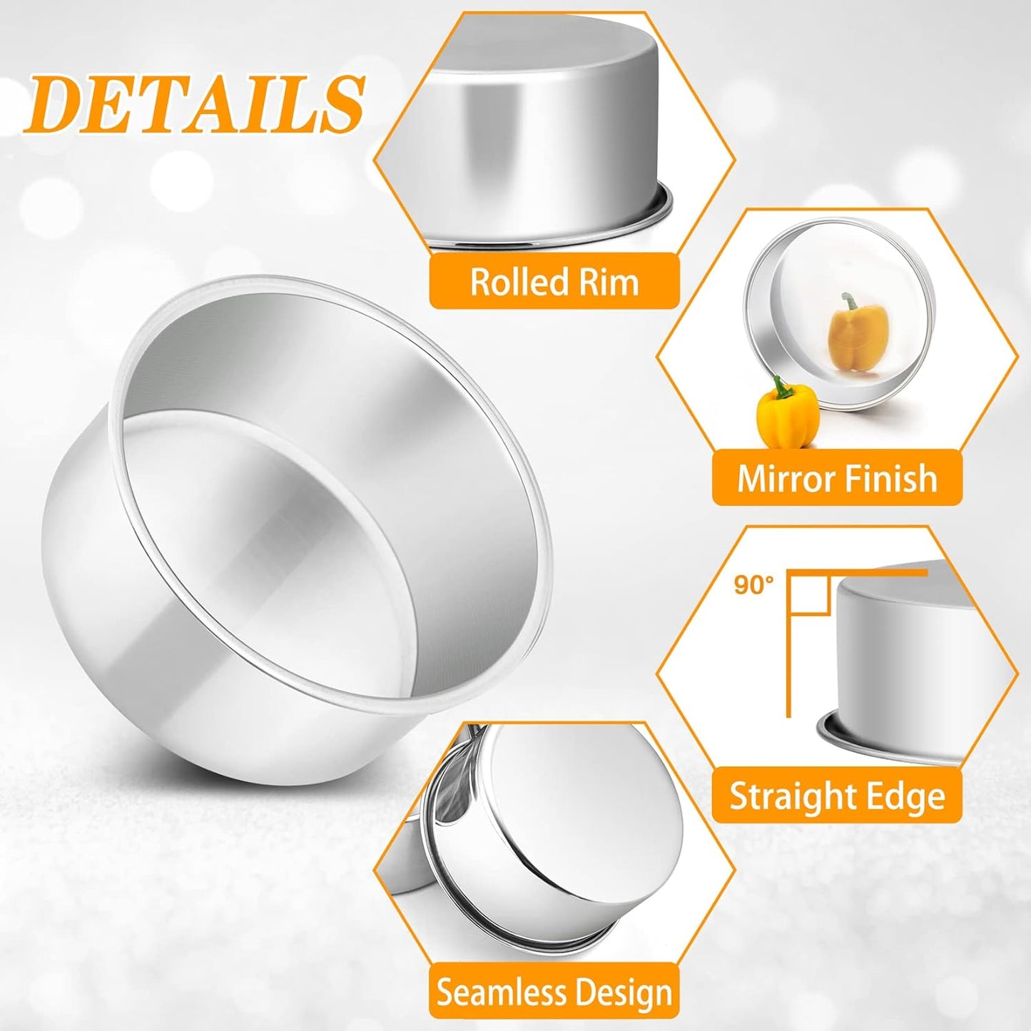 Cake Pan Set of 4, Stainless Steel Baking round Cake Pans Tins Bakeware for Birthday Wedding, Leak-Proof & Easy Clean, Mirror Finish & Easy Releasing, 4 Inch