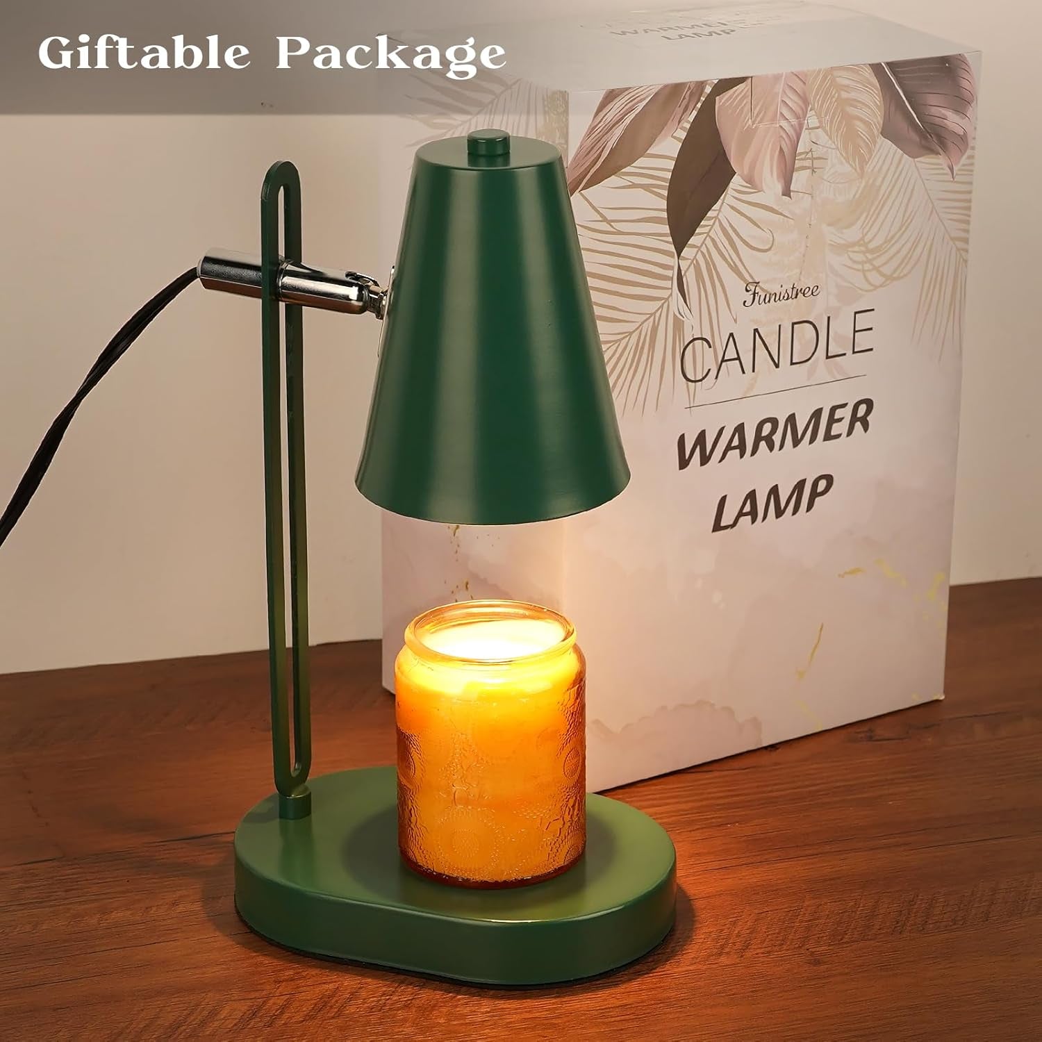 Green Candle Warmer Lamp with Timer, Adjustable Dimmable Candle Lamp Warmer, Candle Lamp with 2 Bulbs for Jar Candles & Scented Wax, Lamp Candle Warmer, Candle Warming Lamp for Bedroom Living Room