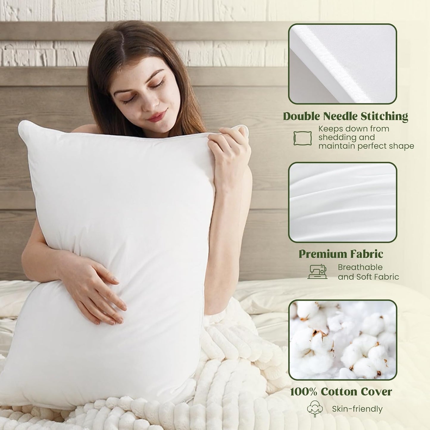 ® Natural down Feather Pillows, King Bed Pillows for Sleeping Set of 2, Grand Hotel Pillows with Cotton Fabric Cover (Pack of 2)