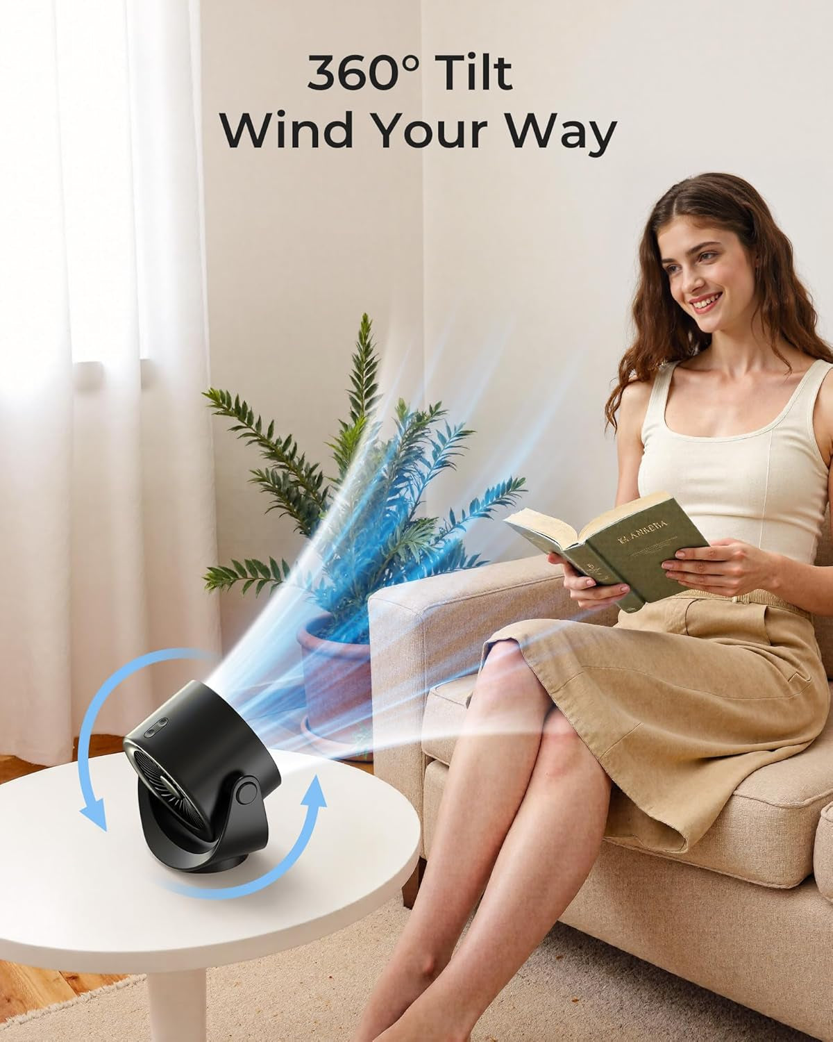 Desk Fan, LED Display Mini Table Fan, Rechargeable Personal Fan with 4000Mah Battery, Max. 17H Use, 5 Speeds, 360°Tilt, USB-C Charging, Quiet Small Portable Fan for Home, Office, Camp, Travel