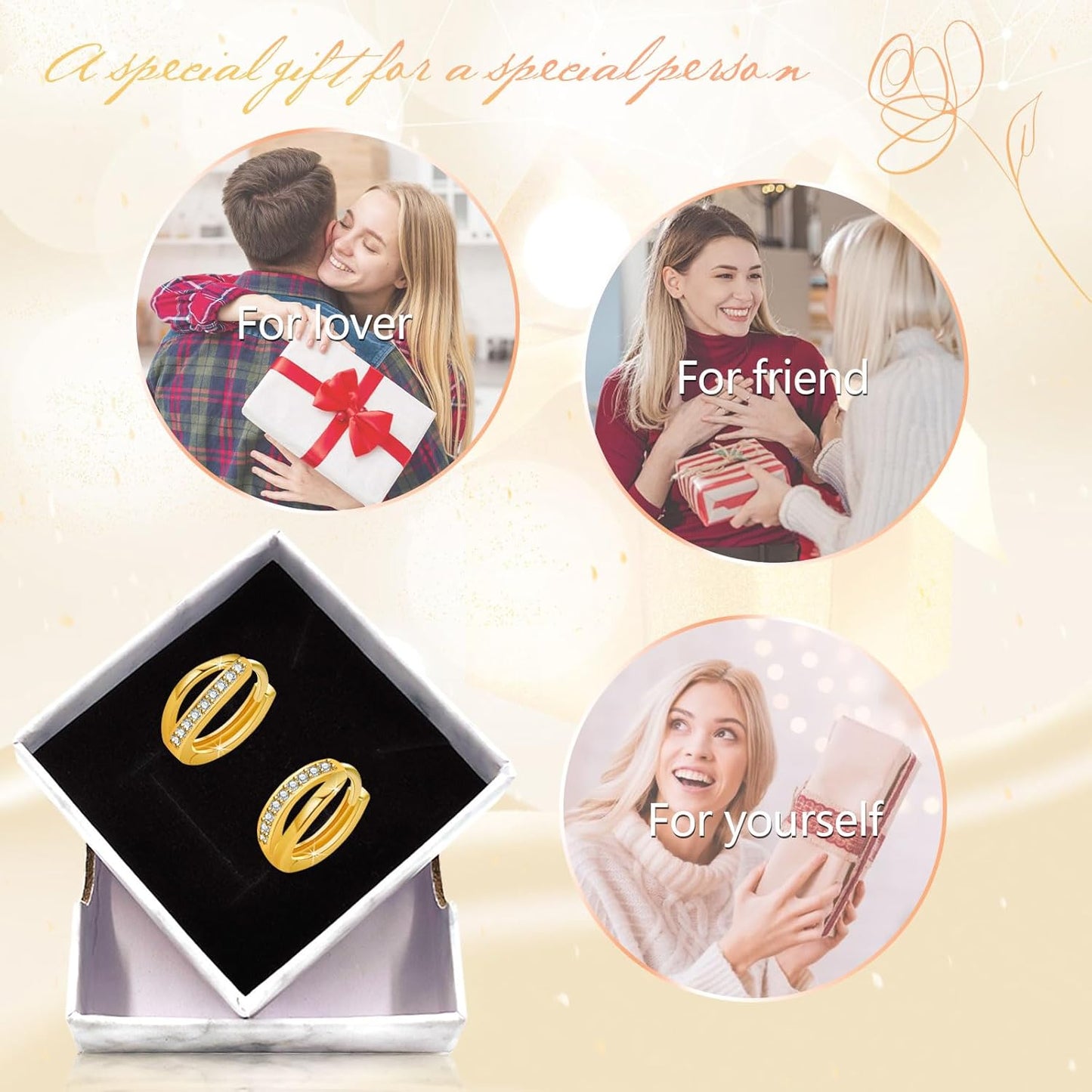 Small Huggie Hoop Earrings for Women, 14K Gold Plated Double Hoop Earrings, Cubic Zirconia Huggies Mini Hoop Earrings for Teen Girls