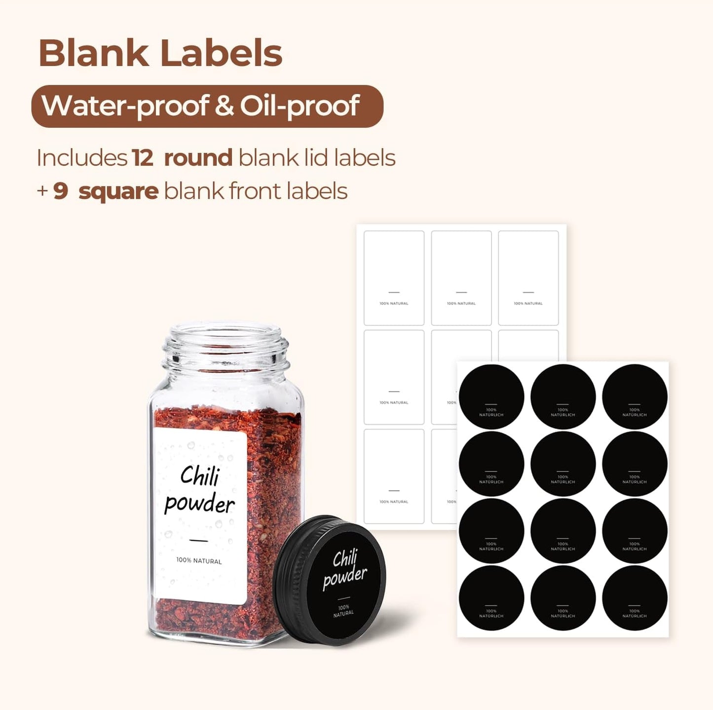 6Pcs 4Oz Glass Spice Jars with Shaker Lids, 21 Labels, Spice Jars Trial Set & Supplement Set, Empty Spice Containers and Square Spice Bottles for Kitchen and Seasoning