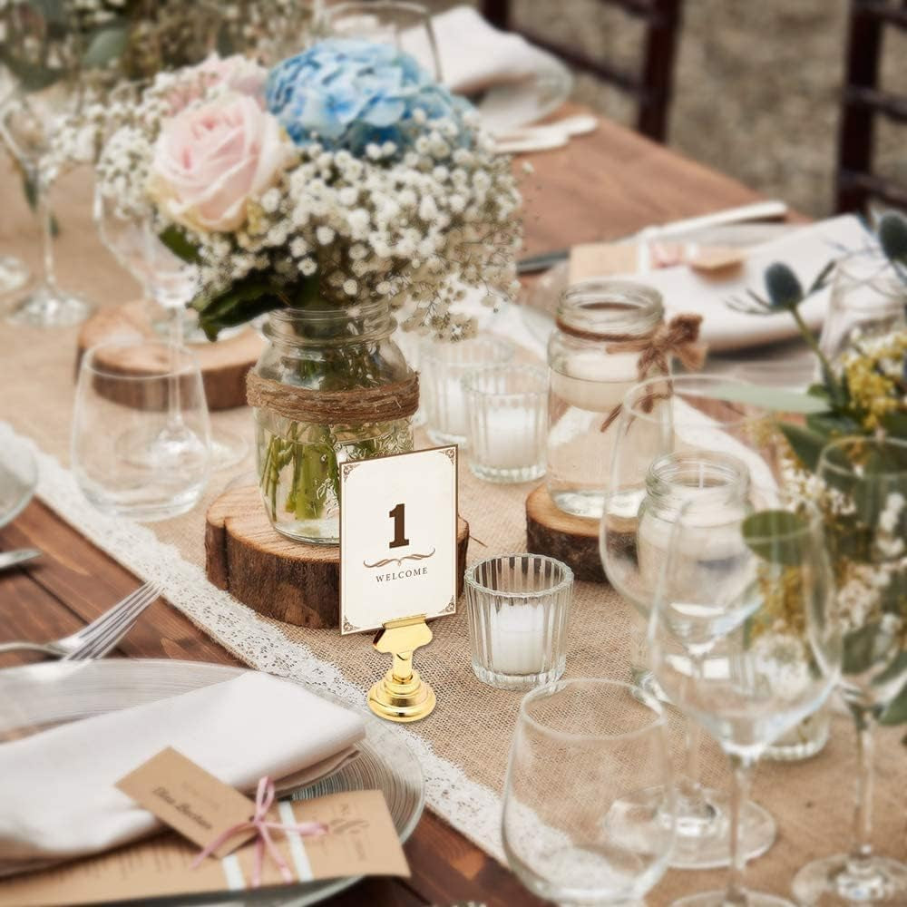 16 Pieces Table Card Holder Place Card Holders 1.7 Inches Gold Steel Card Holders for Photos, Food Signs, Memo Notes, Weddings, Restaurants, Birthdays. (Gold)