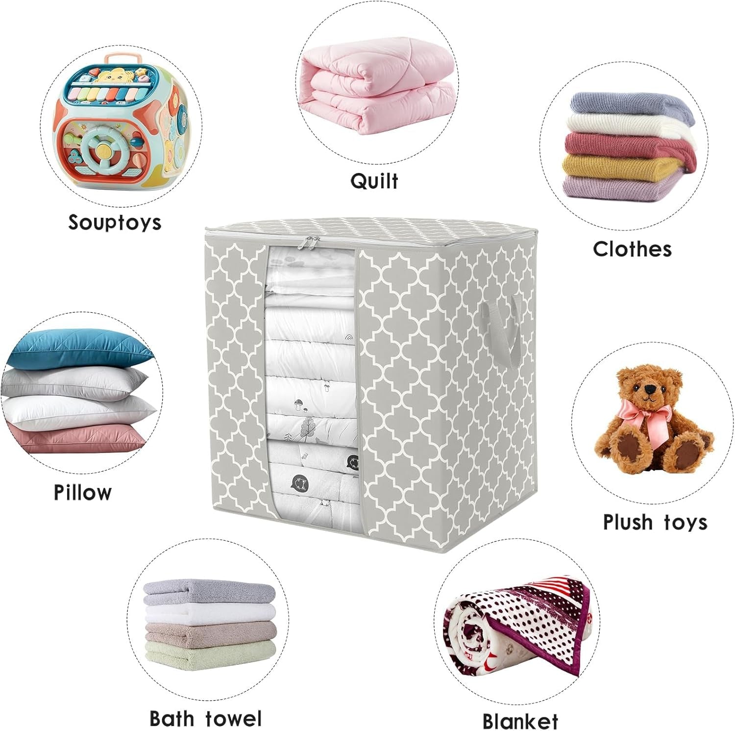 Storage Bags 2 Pack/100L Large Blanket Clothes Organization and Storage Containers for Comforters,Bedding, Foldable Organizer with Reinforced Handle, Clear Window, Sturdy Zippers,Lvory