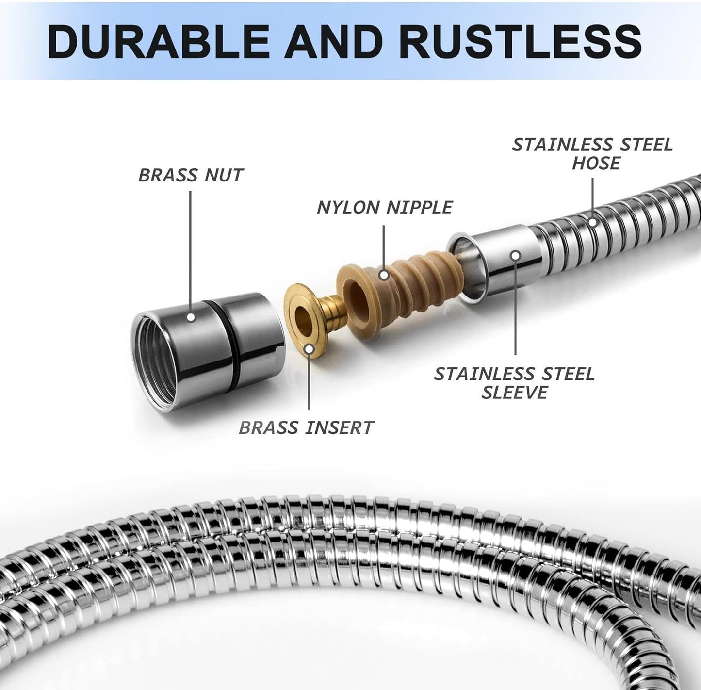 Shower Hose, 79 Inches Extra Long Stainless Steel Handheld Shower Head Hose with Brass Insert and Nut, Flexible, Chrome