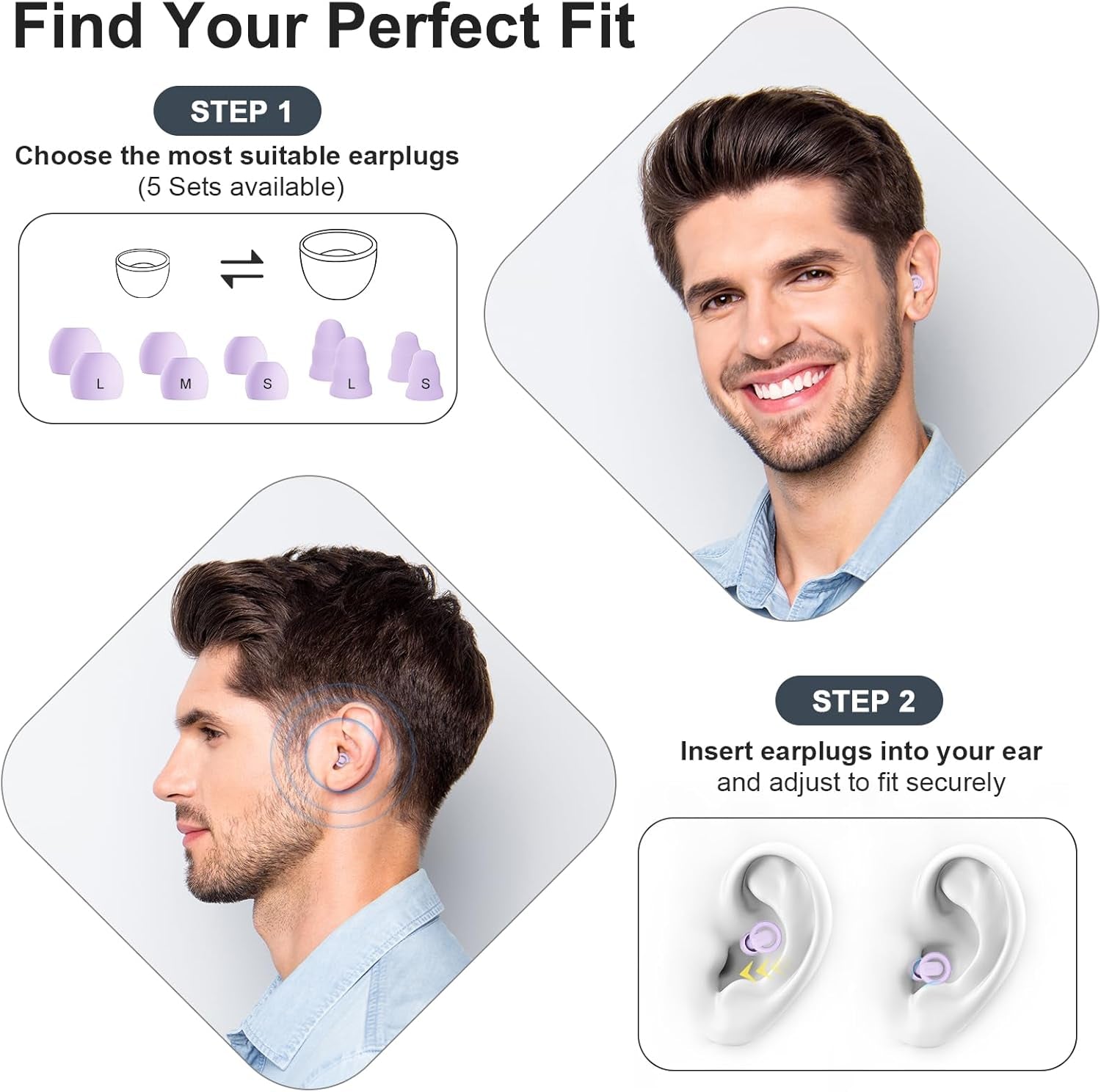 Ear Plugs for Sleeping Noise Cancelling, Reusable Earplugs for Noise Reduction, Soft Silicone Hearing Protection Ear Plugs for Sleep, Work, Noise Sensitivity, Study, Snoring, Concert 30-35Db