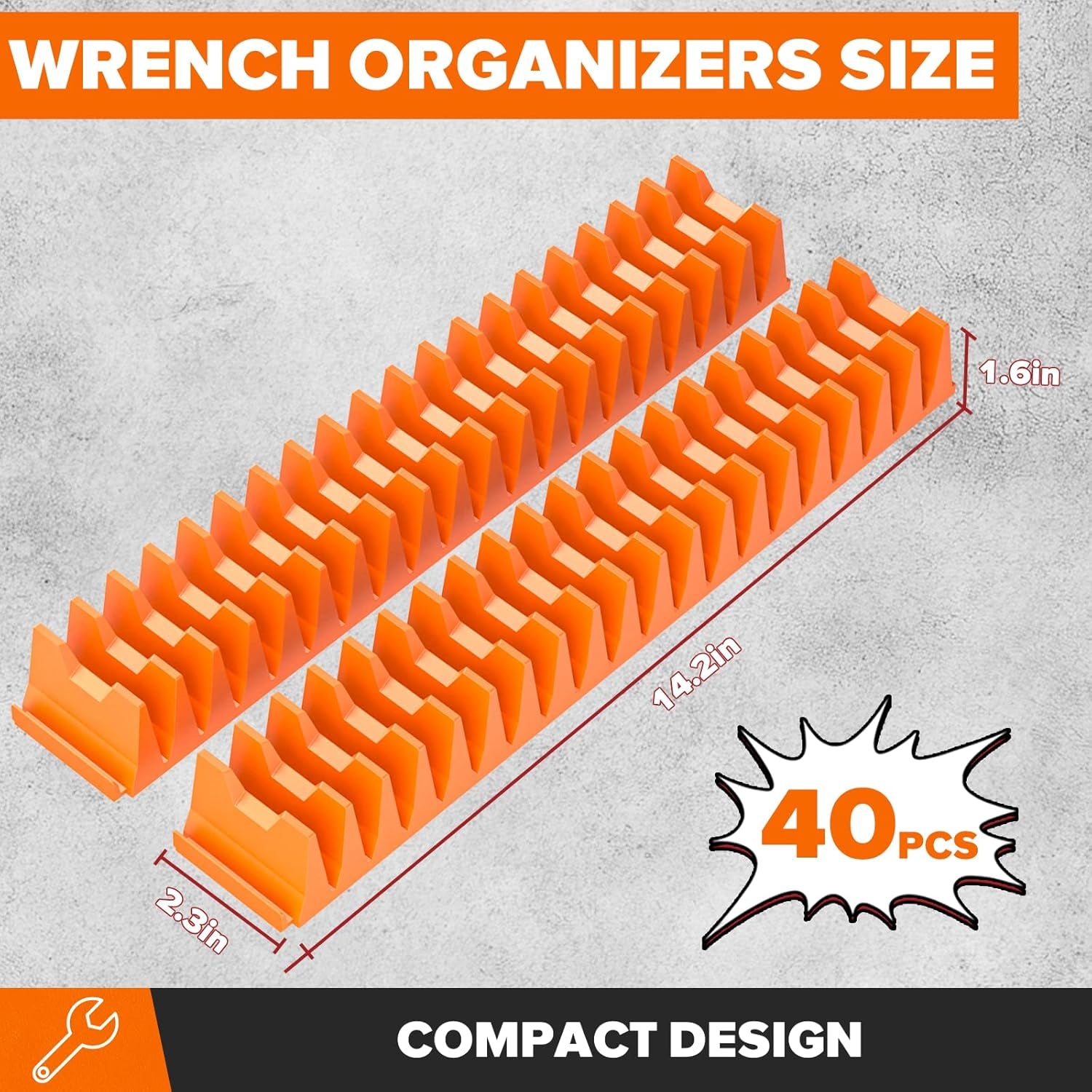40PCS Modular Wrench Organizer Wrench Holder - Wrench Tool Organizers for Tool Drawer Storage, Wrench Storage Set with Metric & SAE Label, Wrench Rack Tool Gift for Professional Mechanics, Orange