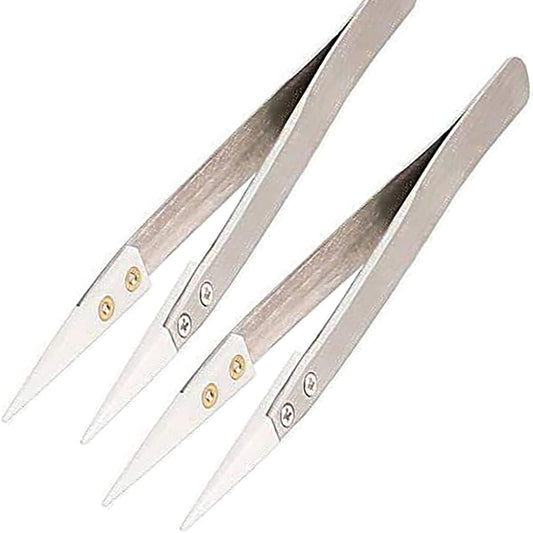 2 Pack Precision Ceramic Tweezers Non-Conductive Anti-Static Highly Heat Resistant Tweezers