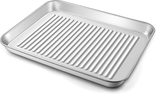 9 X 7 X 1 Inch Mini Toaster Oven Pan, Stainless Steel Small Baking Pan Oven Tray for Cooking & Roasting, Corrugated Bottom, Healthy & Sturdy, Dishwasher Safe - 1Pc