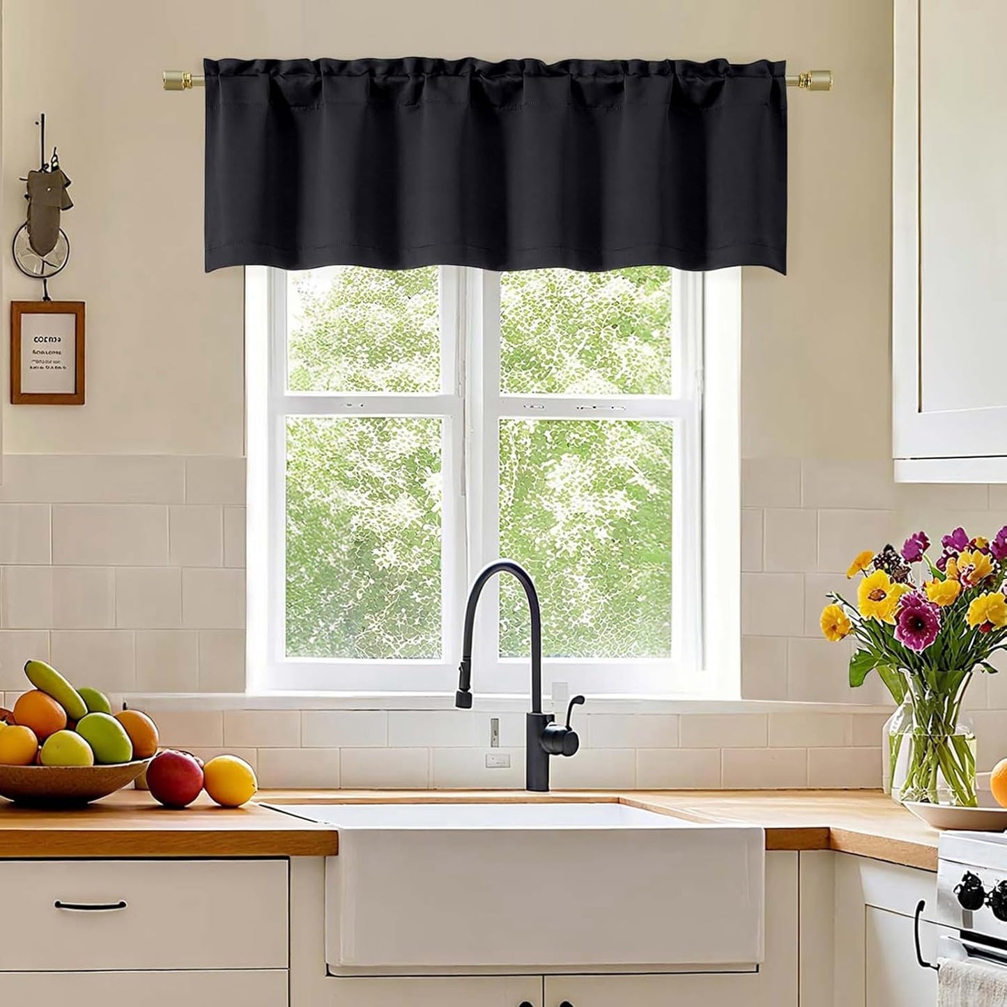 Black Valance for Windows, Short Blackout Curtains for Kitchen/Small Windows with Rod Pocket,Thermal Insulated Solid Curtain Valance, Each 60Wx14L Inches, 1 Piece