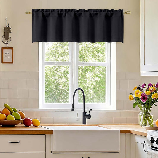 Black Valance for Windows, Short Blackout Curtains for Kitchen/Small Windows with Rod Pocket,Thermal Insulated Solid Curtain Valance, Each 60Wx14L Inches, 1 Piece