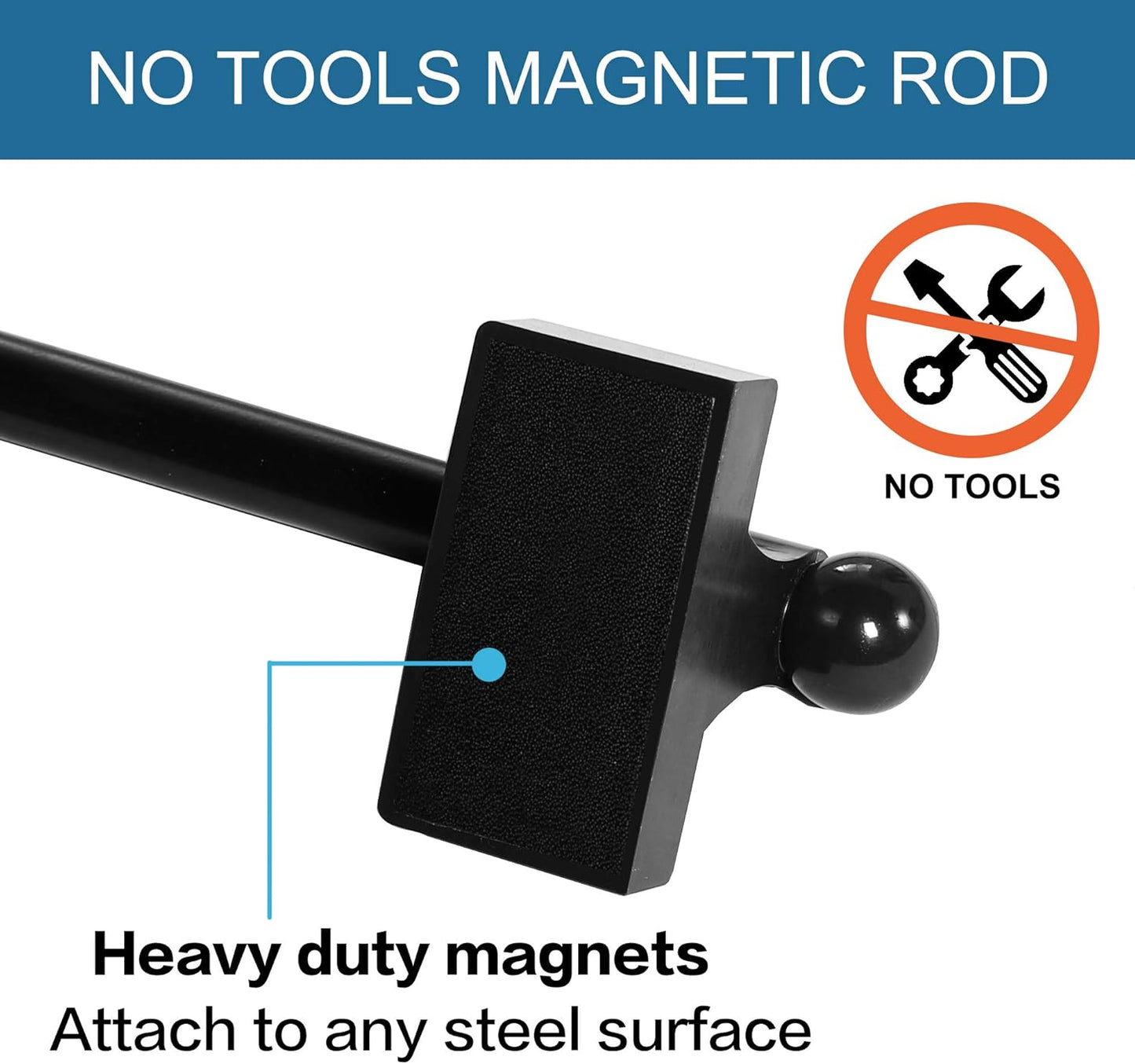 2 PACK Magnetic Curtain Rods for Metal Doors Top and Bottom Multi-Use Adjustable Appliances for Iron and Steel Place, Petite Ball Ends, 9 to 16 Inch, 1/2 Inch Diameter, Black