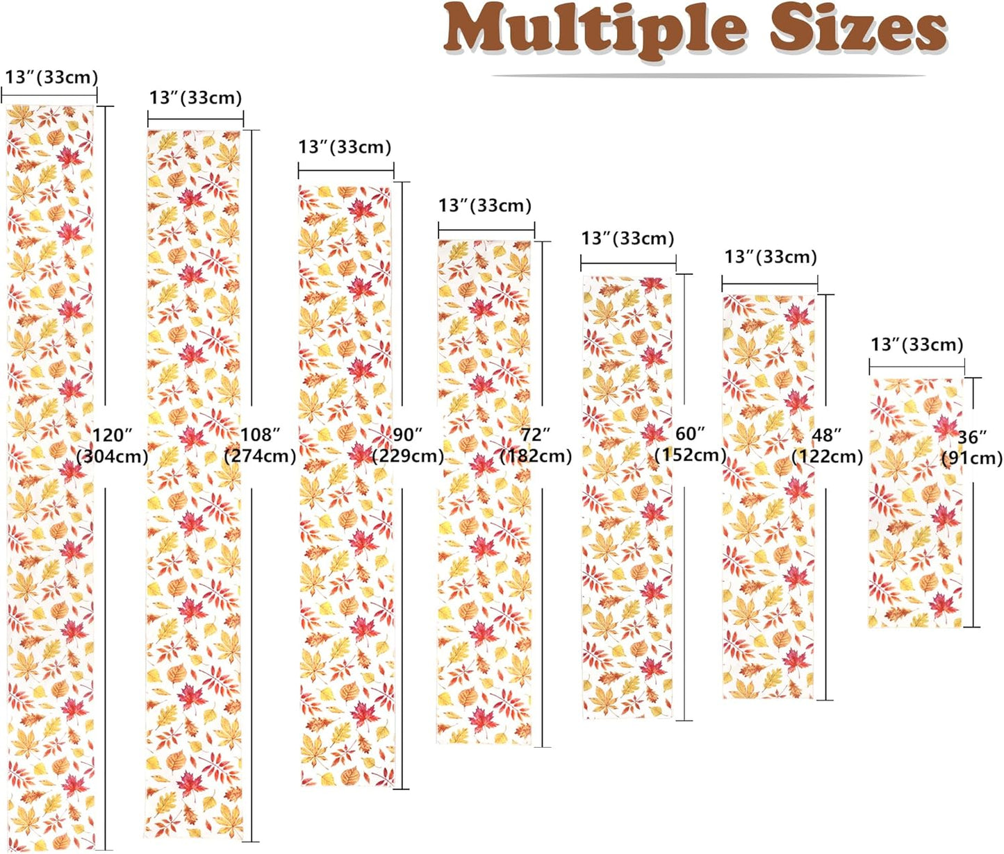 Fall Table Runner for Kitchen Dining Table, Thanksgiving Autumn Printed Harvest Pumpkins Maple Leaves Textured Fabric Halloween Holiday Home Decorations, Water-Proof, Washable, 13" W X 36" L