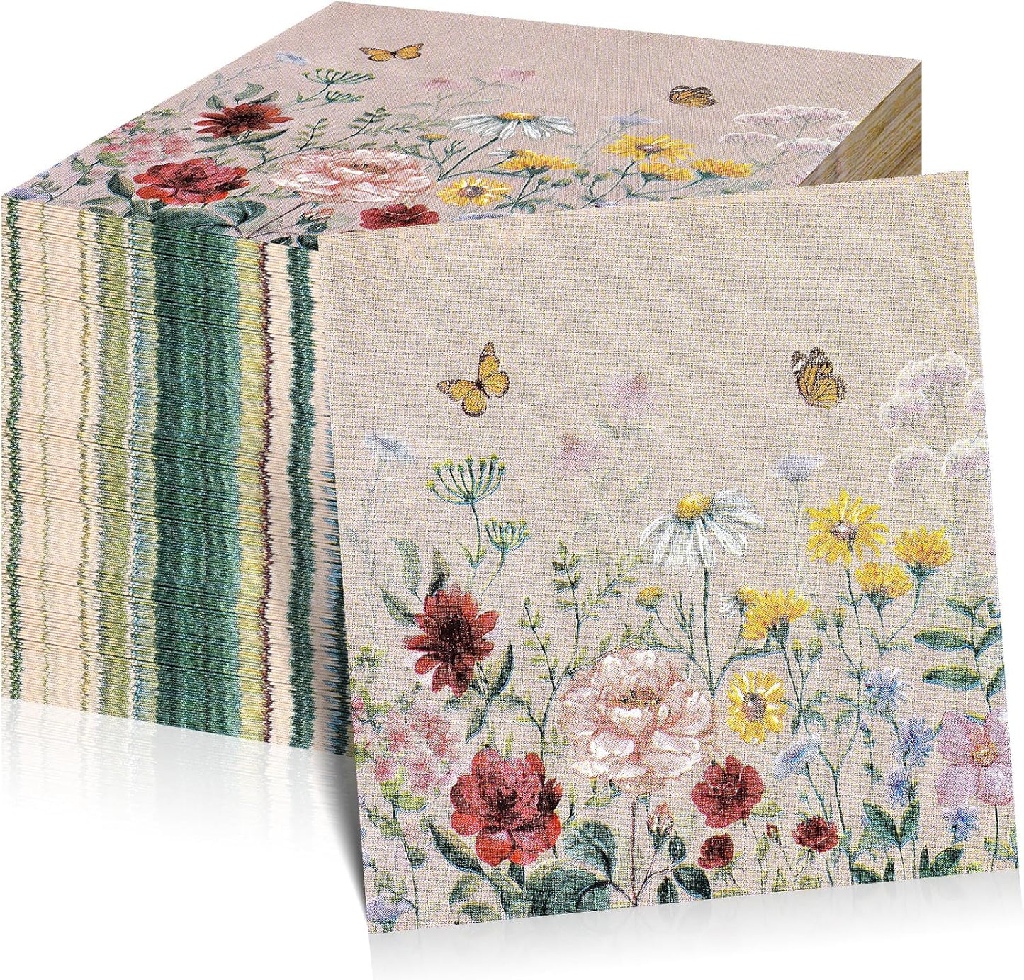 100Pcs Floral Paper Napkins,Spring Wildflower Napkin Disposable Flower Cocktail Napkins for Wedding, Birthday,Baby Shower,Easter,Mothers Day Party Decorations and Supplies