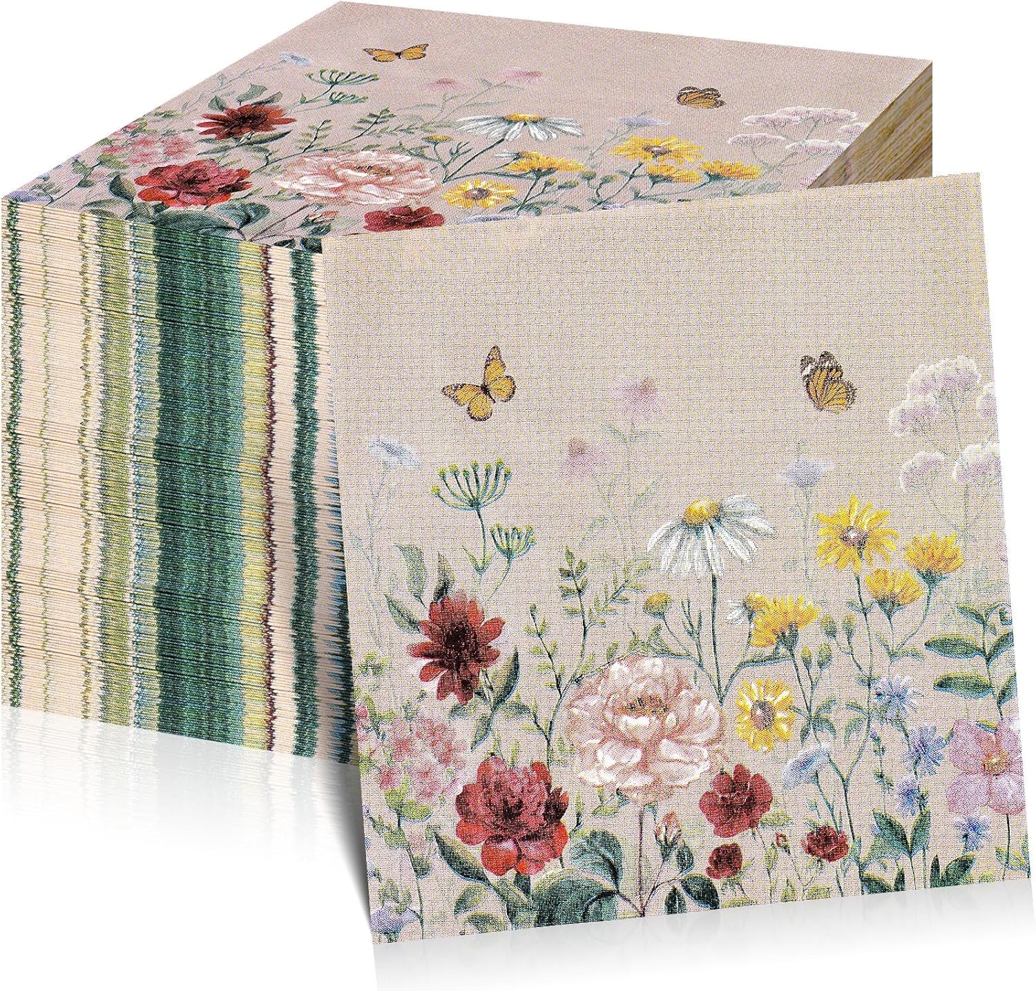 100Pcs Floral Paper Napkins,Spring Wildflower Napkin Disposable Flower Cocktail Napkins for Wedding, Birthday,Baby Shower,Easter,Mothers Day Party Decorations and Supplies