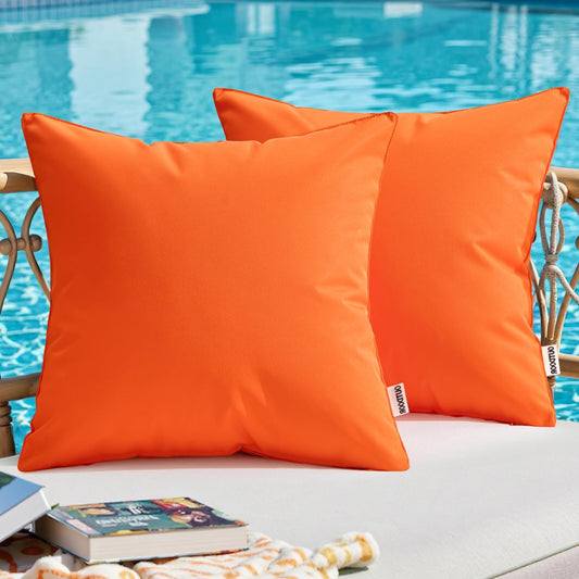 Outdoor Waterproof Decorative Pillow Covers in Orange - Fade Resistant for Patio, Tent, Couch, and Living Room - Pack of 2, 16x16 Inch, Ideal for Spring and Summer