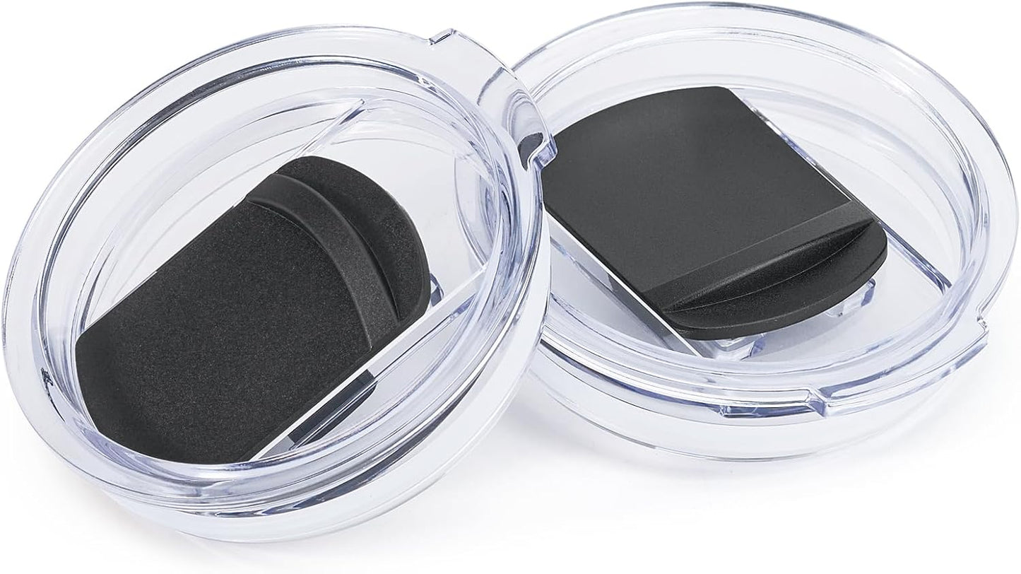 Lid for 14Oz Mugs and 20Oz Tumblers Only, Spill and Splash Resistant Sliding Covers Replacement 2 Pack Black, Straw Friendly, BPA Free