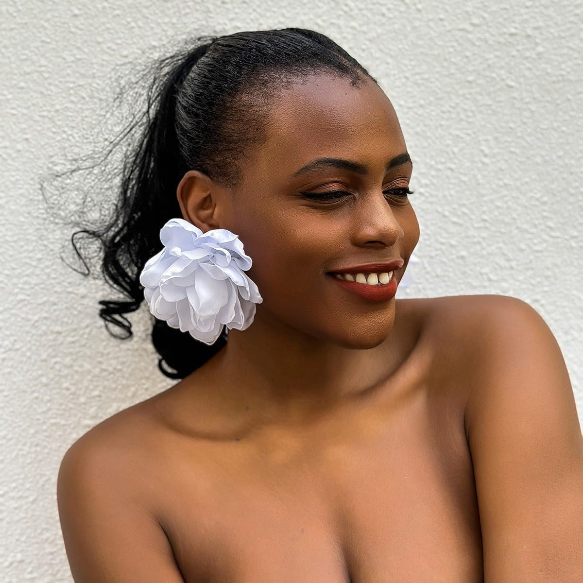 Statement Flower Earrings for Women, Unique Boho Silk Long Dangle Earrings for Girls Fun Trendy Long Dangling Drop Floral Earrings for Party Christmas Halloween Vocal Concert