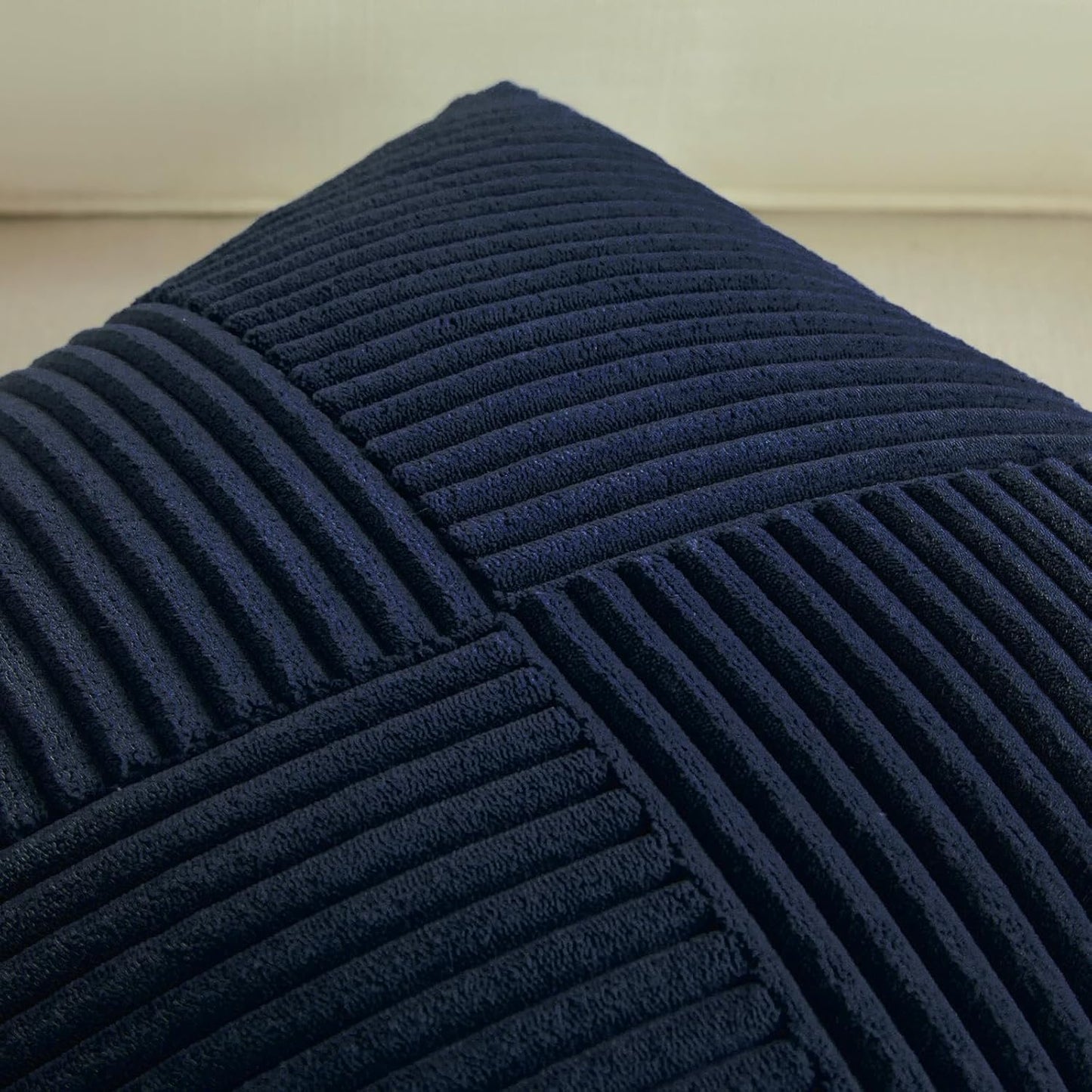 Set of 2 Navy Blue Boho Lumbar Rectangle Decorative Throw Pillow Covers 12X20 Inch with Diagonally Pattern for Couch Bed Sofa, Soft Corduroy Accent Modern Farmhouse Home Decor 30X50 Cm