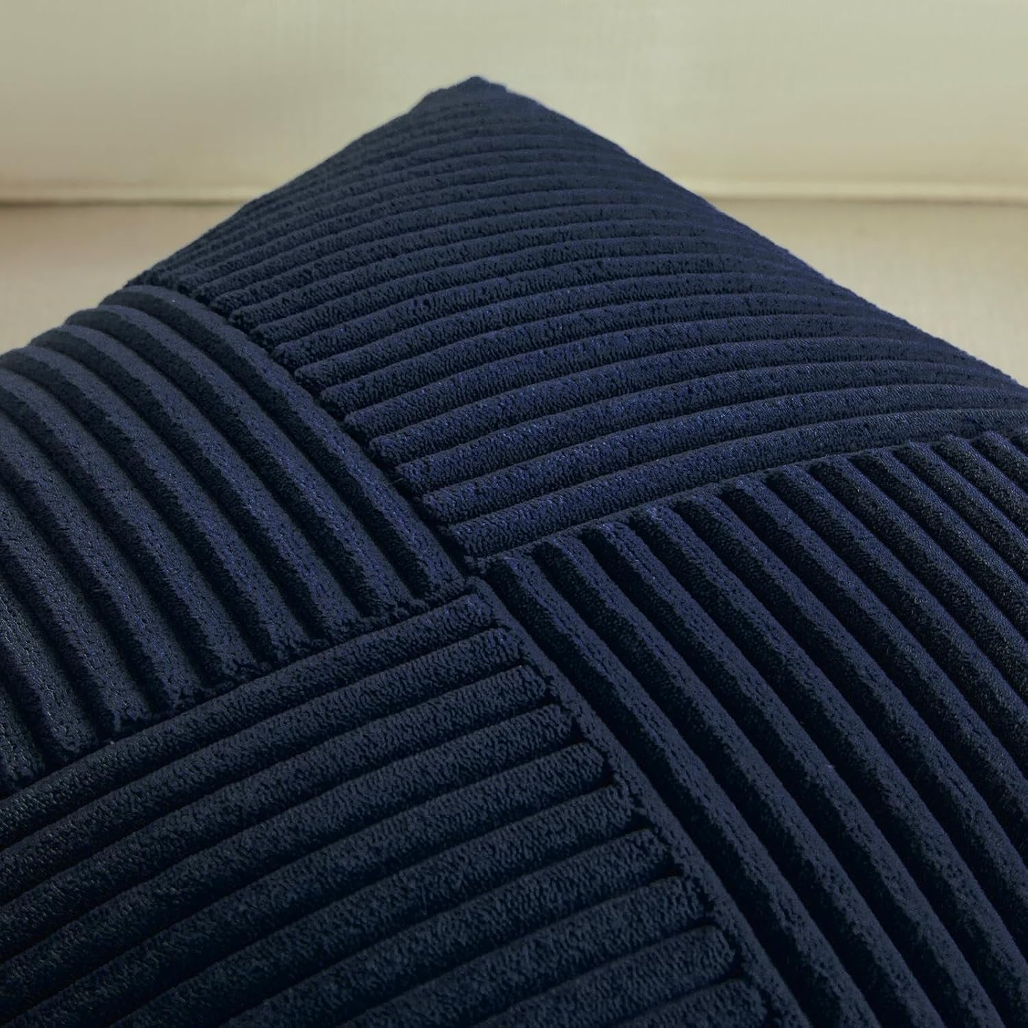 Set of 2 Navy Blue Boho Lumbar Rectangle Decorative Throw Pillow Covers 12X20 Inch with Diagonally Pattern for Couch Bed Sofa, Soft Corduroy Accent Modern Farmhouse Home Decor 30X50 Cm