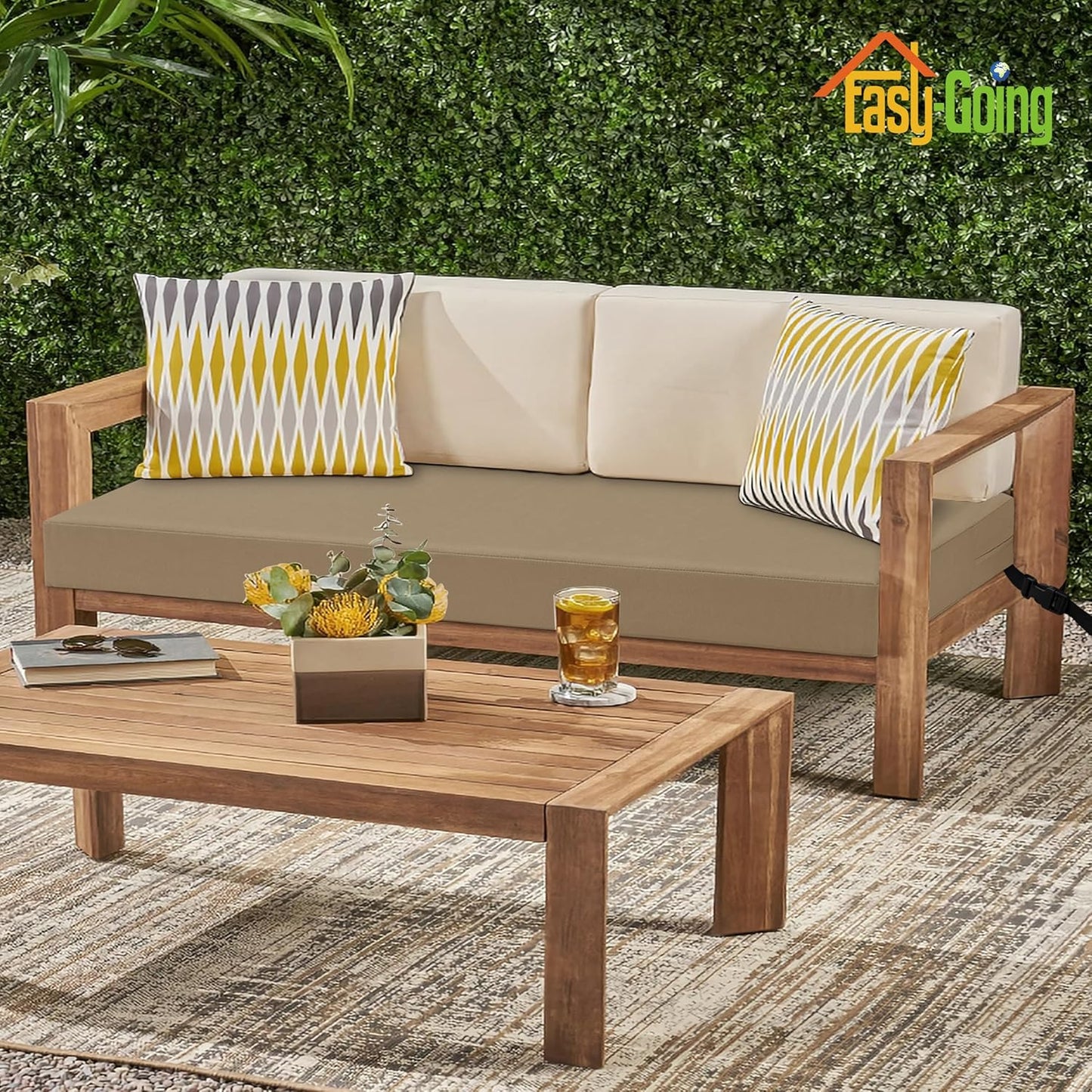 42X18X3 Inch Waterproof Outdoor Couch Bench Cushion Covers Only Replacement Non-Slip Patio Seat Cushion Slipcover with Zipper and Adjustable Straps Camel