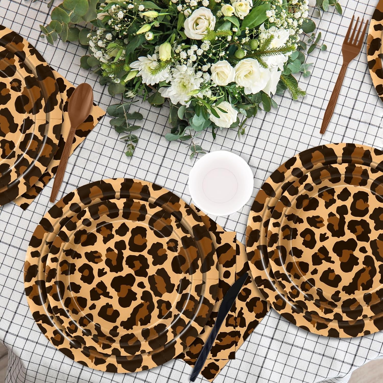 176 Pcs Cheetah Print Plates and Napkins Party Supplies, Leopard Print Birthday Decorations Tableware, Plate, Cup, Napkin, Safari Animal Leopard Theme Birthday Baby Shower Party Supplies