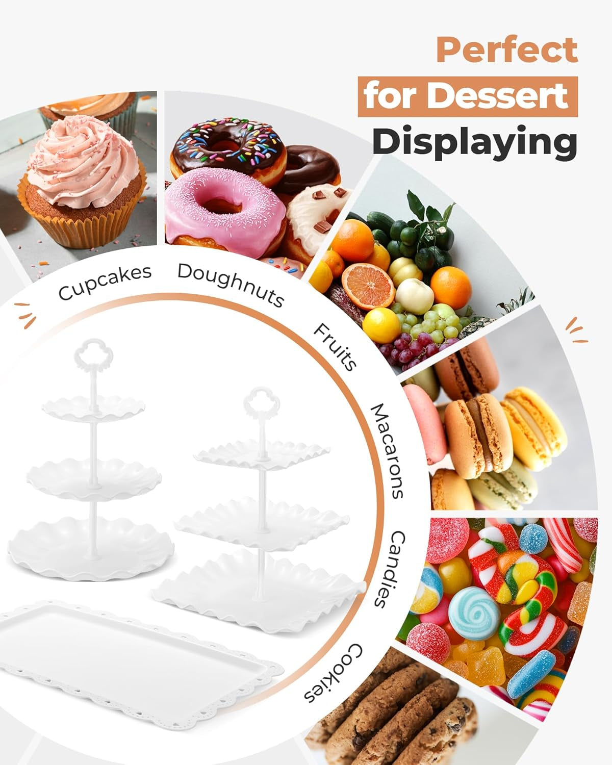 Dessert Cupcake Stand, 10Pcs Dessert Table Display Set, 3 Tiered Cup Cake Holder Tower Stand& Cookie Serving Trays for Wedding, Tea Party, Birthday, Baby Shower