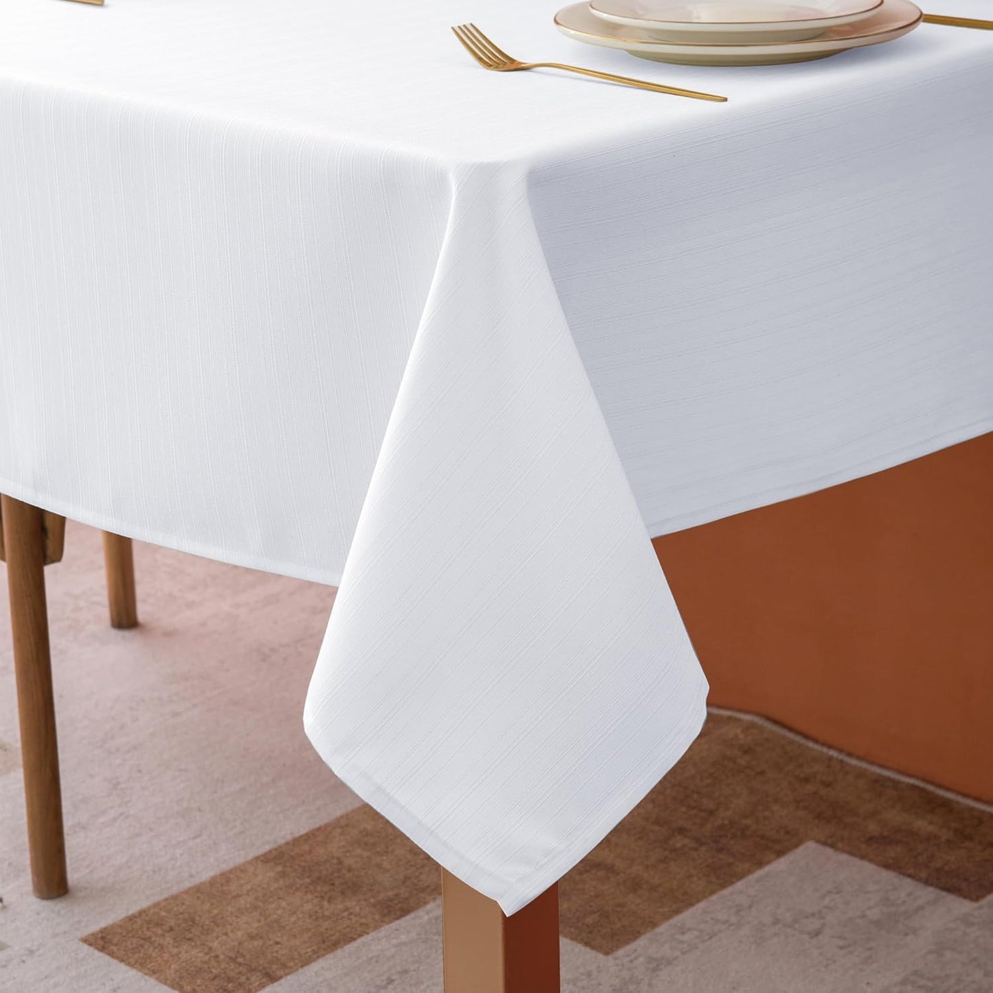 White Stripe Textured Tablecloth Set, 2 Pack - 54 x 54 Inches - Stain-Resistant and Washable Square Table Covers for Events, Banquets, and Weddings