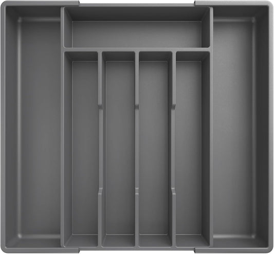 Silverware Organizer for Drawers - Expandable Cutlery and Utensil Drawer Organizer with Easy Maintenance, Premium PP Kitchen Organizers and Storage for Flatware, Grey, 13.2" X 12.2" X 1.6"