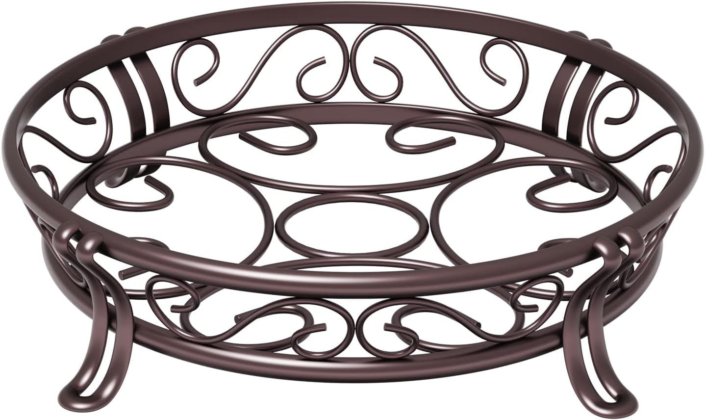 Metal Plant Stand for Outdoor Indoor, Heavy Duty Flower Pots Holder Rustproof Wrought Iron Planter Stands Garden round Supports Rack for Planter 11.8 Inches, Bronze Brown