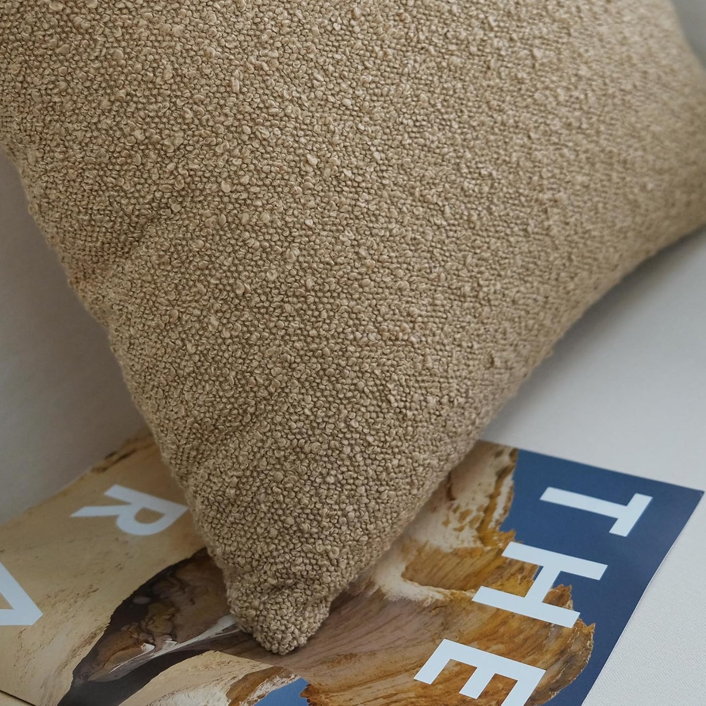 Pack of 2 Textured Boucle Throw Pillow Covers Accent Solid Pillowcovers Home Decor 20 X 20 Inch Light Brown